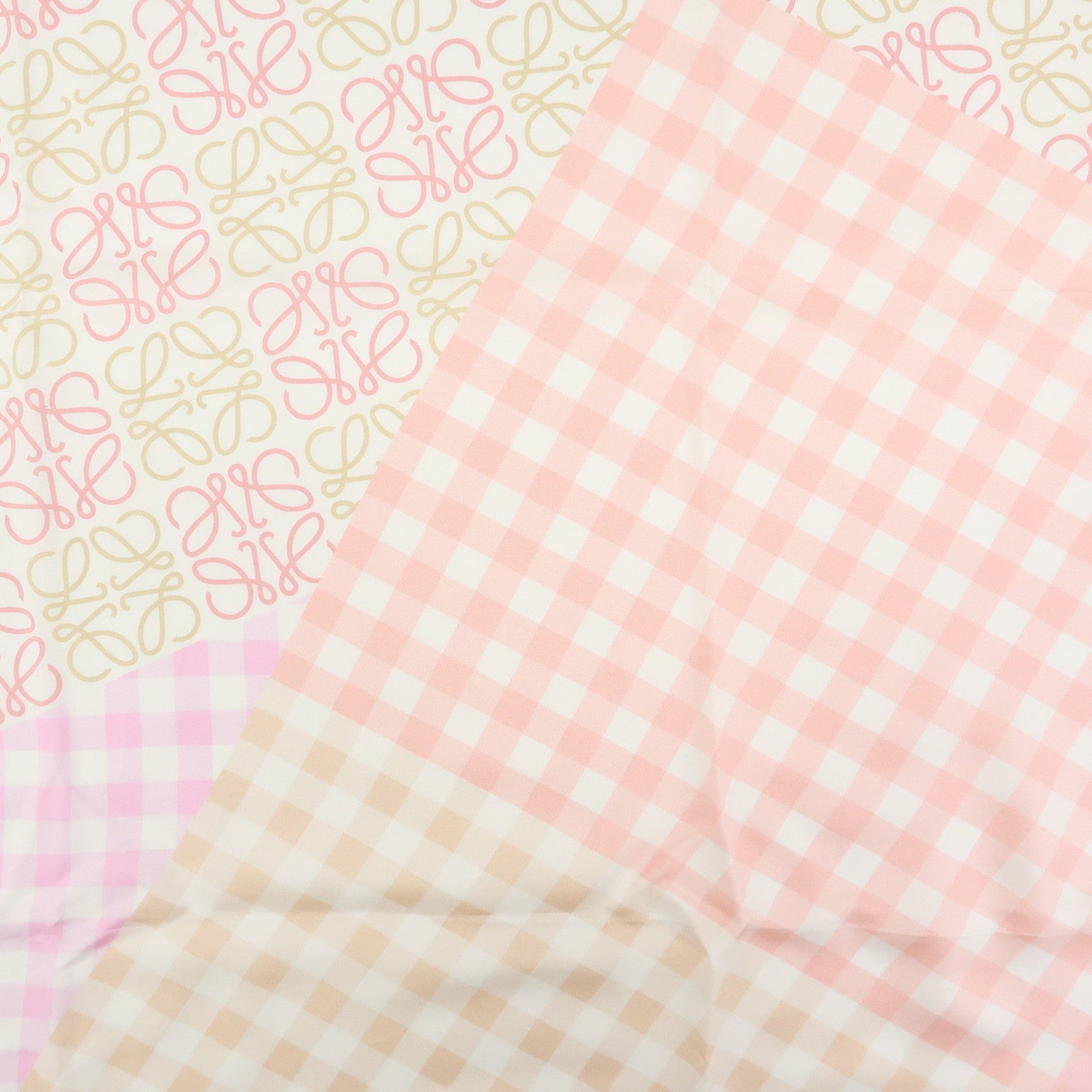 LOEWE Anagram Silk 100% Scarf Gingham Check Pink Beige
