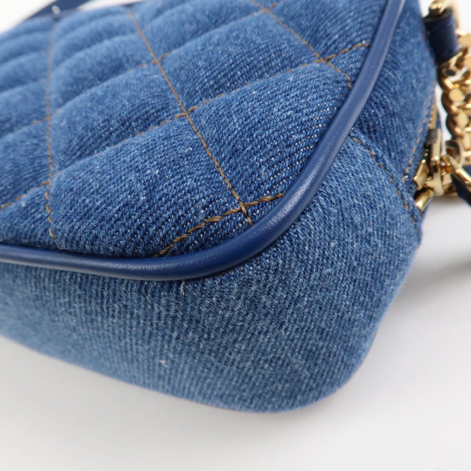 GIANNI VERSACE Denim Leather Chain Shoulder Bag Blue