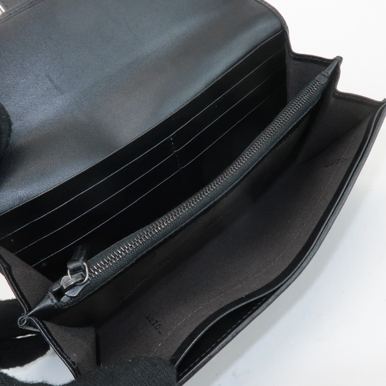 FENDI Zucchino Leather Canvas Bi-fold Long Wallet Black M0021 Used