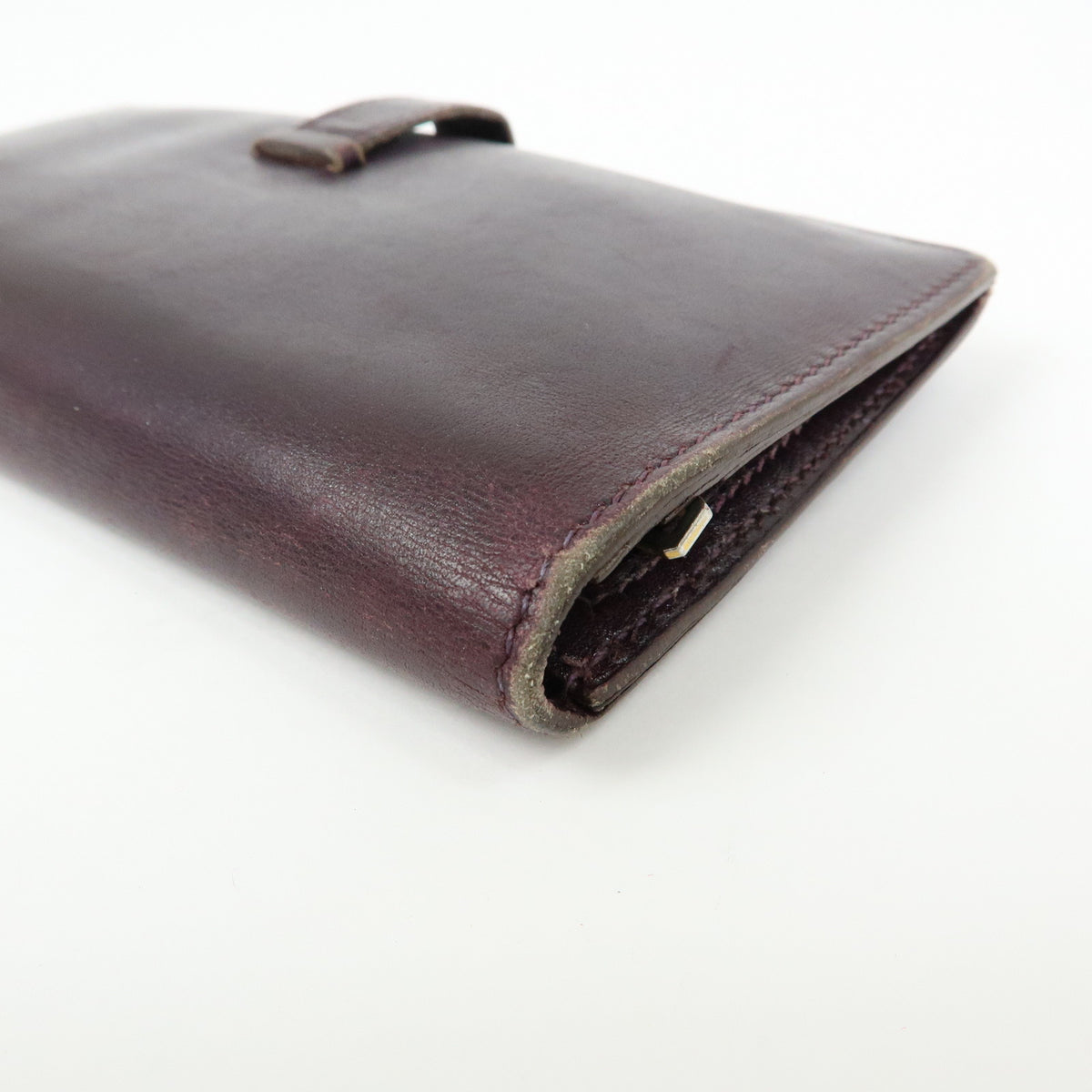 HERMES Bearn Box Calf Leather Bi-fold Long Wallet Purple