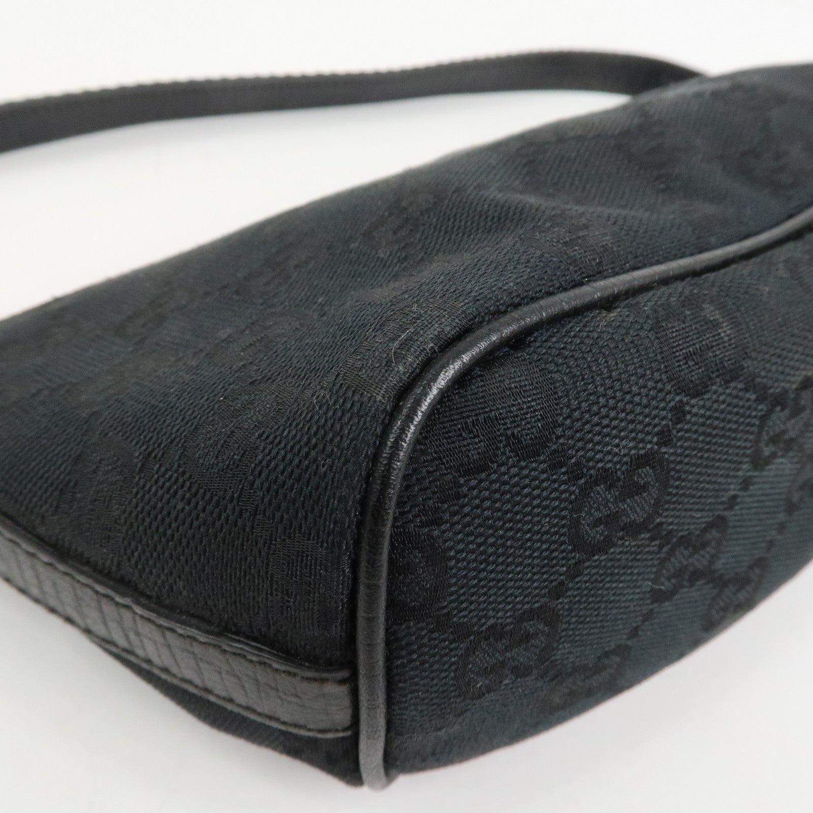 GUCCI Sherry Boat Bag GG Canvas Leather Hand Bag Black 141809