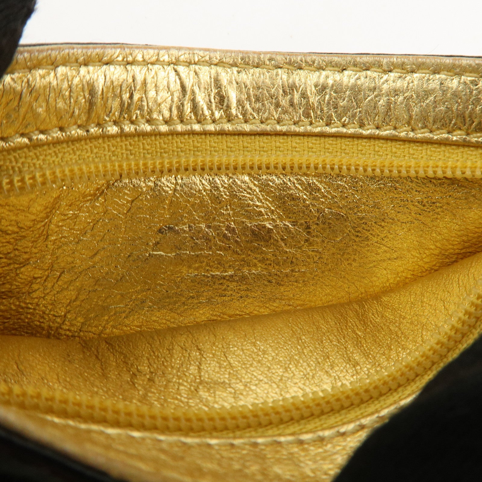 CHANEL Leather Unborn Calf Coin Case Gold Khaki Used