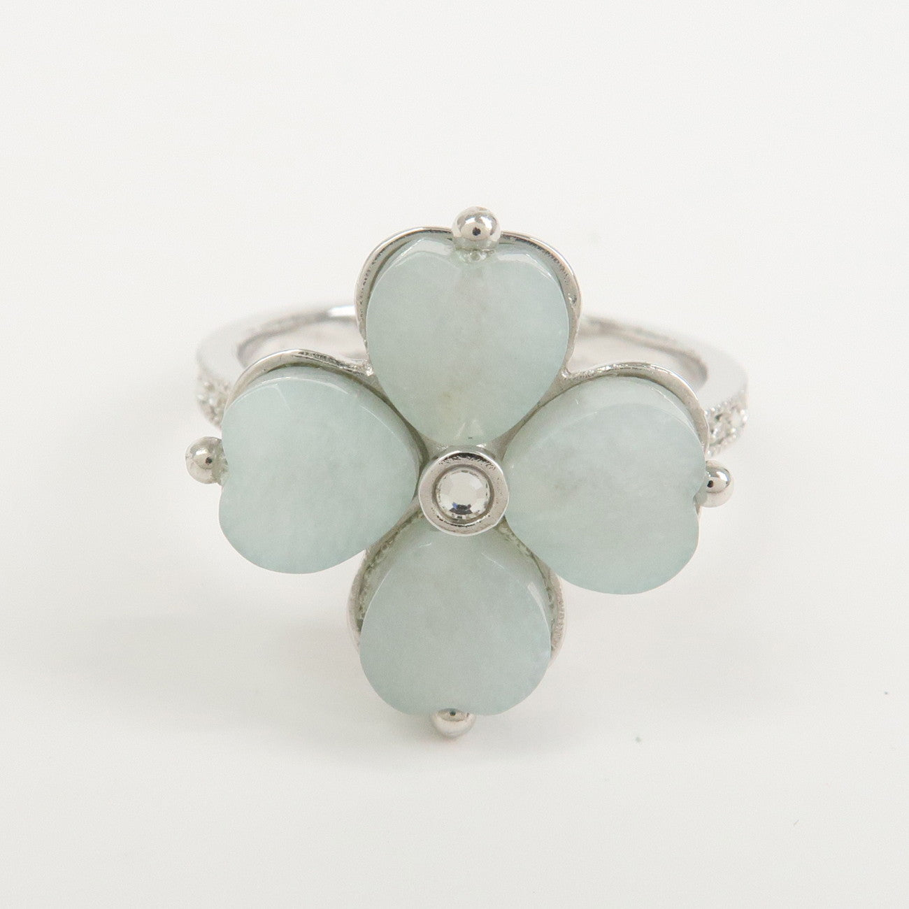 Christian Dior Metal Ring Four-leaf Clover Light Blue Silver