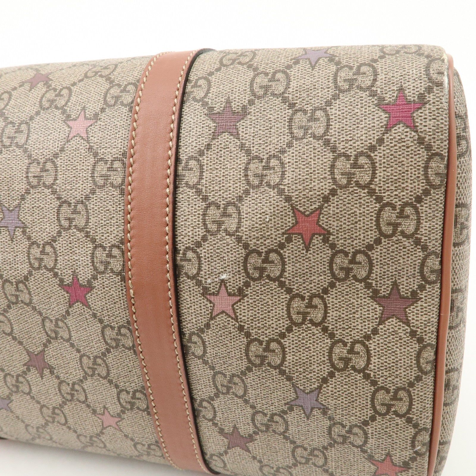 GUCCI GG Supreme Leather Boston Bag Beige Brown Star 193603