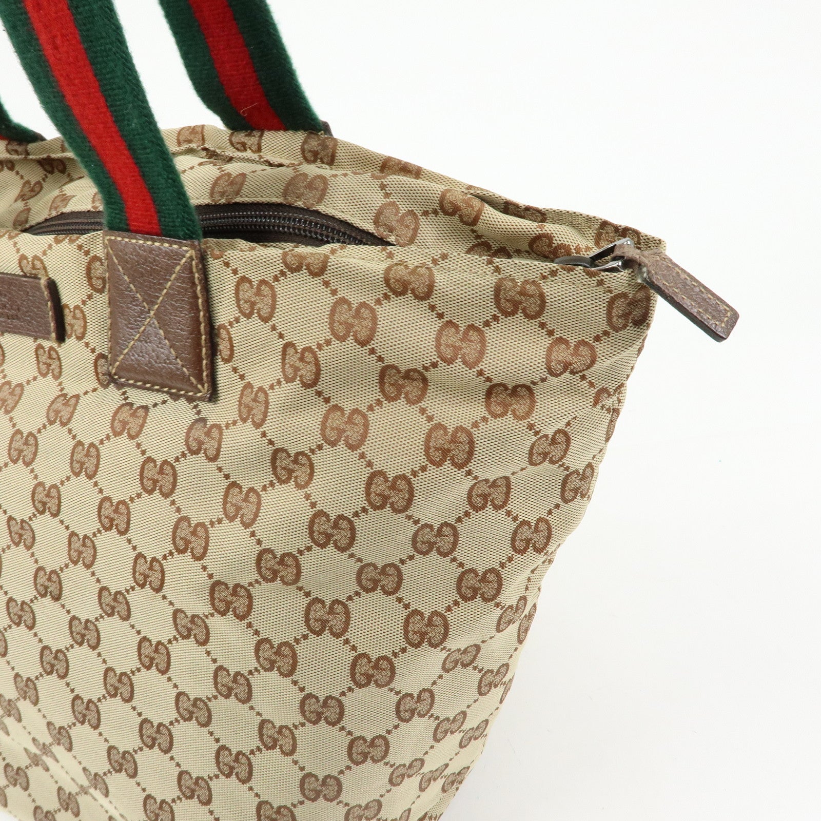GUCCI Sherry GG Canvas Leather Tote Bag Hand Bag Beige Brown 131231