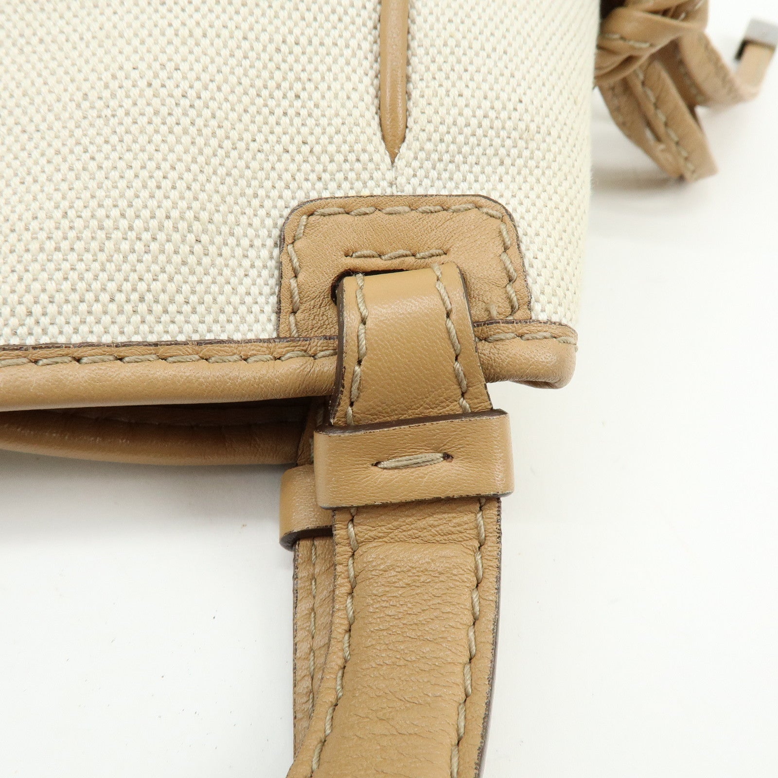Ferragamo Gancini Canvas Leather Tote Bag Shoulder Bag Natural