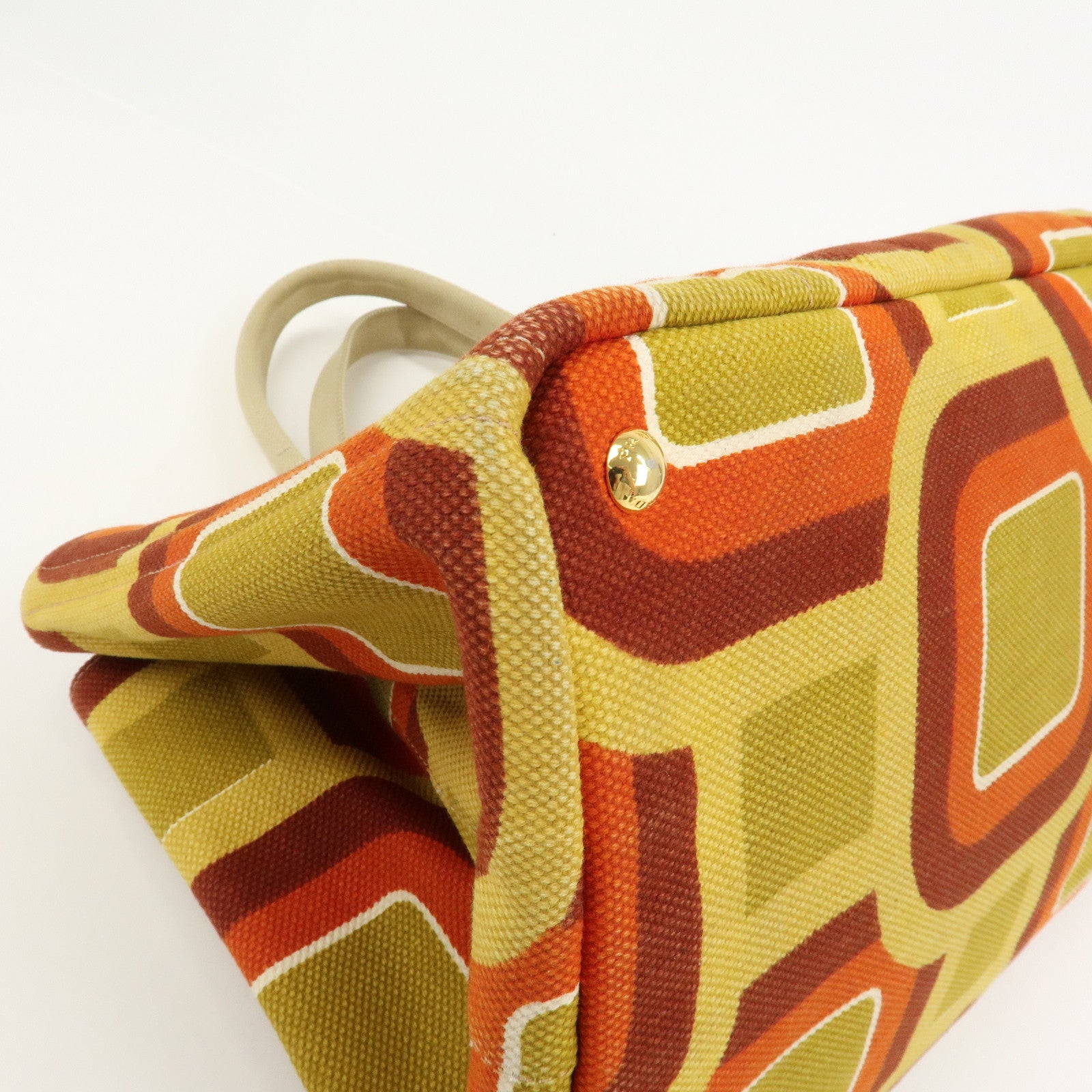 PRADA Triangle Logo Canapa Large Tote Hand Bag Orange Yellow BN1872