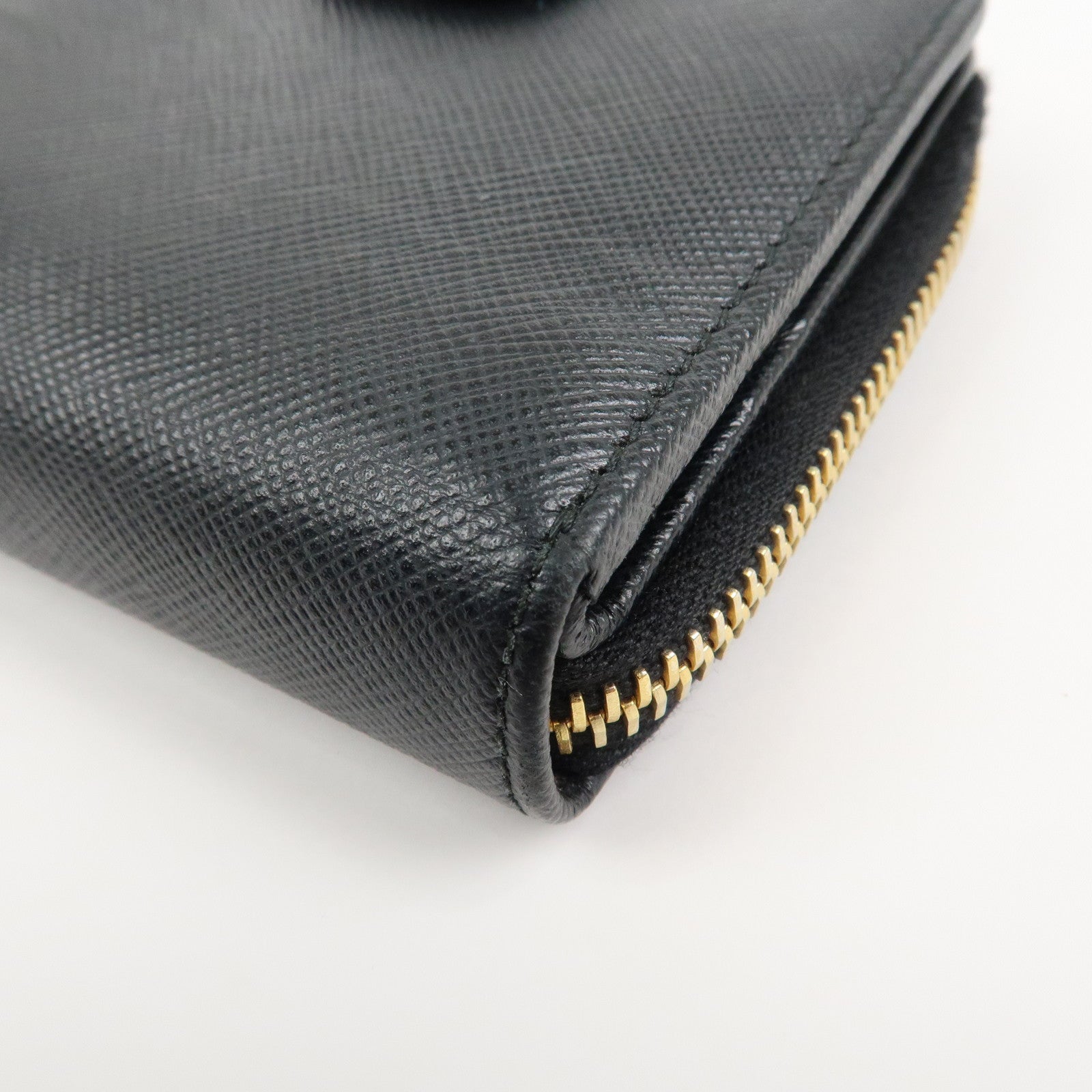 PRADA Saffiano Leather Round Zippy Bi-fold Compact Wallet 1ML522