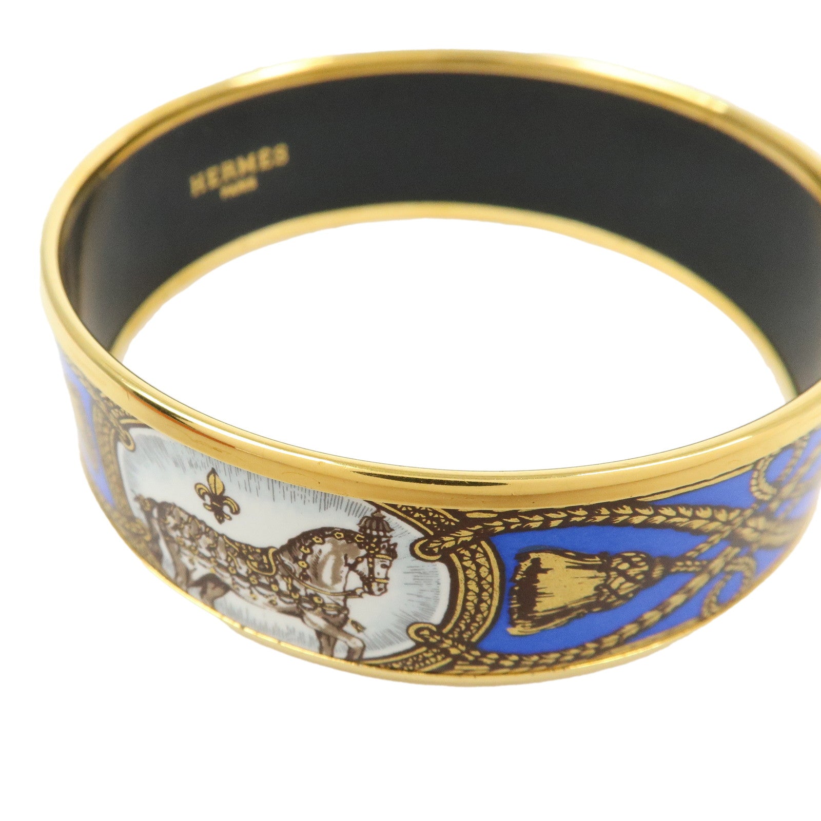 HERMES Email GM Gold Plated Bangle Bracelet Blue Gold