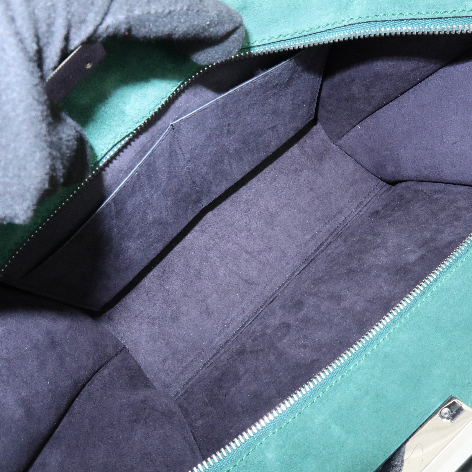 FENDI Trois Jours Leather Suede 2Way Hand Bag Black Green 8BH279
