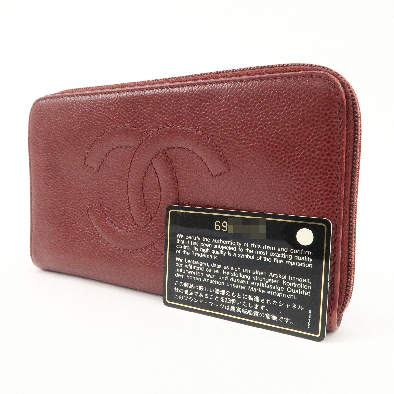 CHANEL COCO Mark Caviar Skin Round Zippy Wallet Bordeaux Used