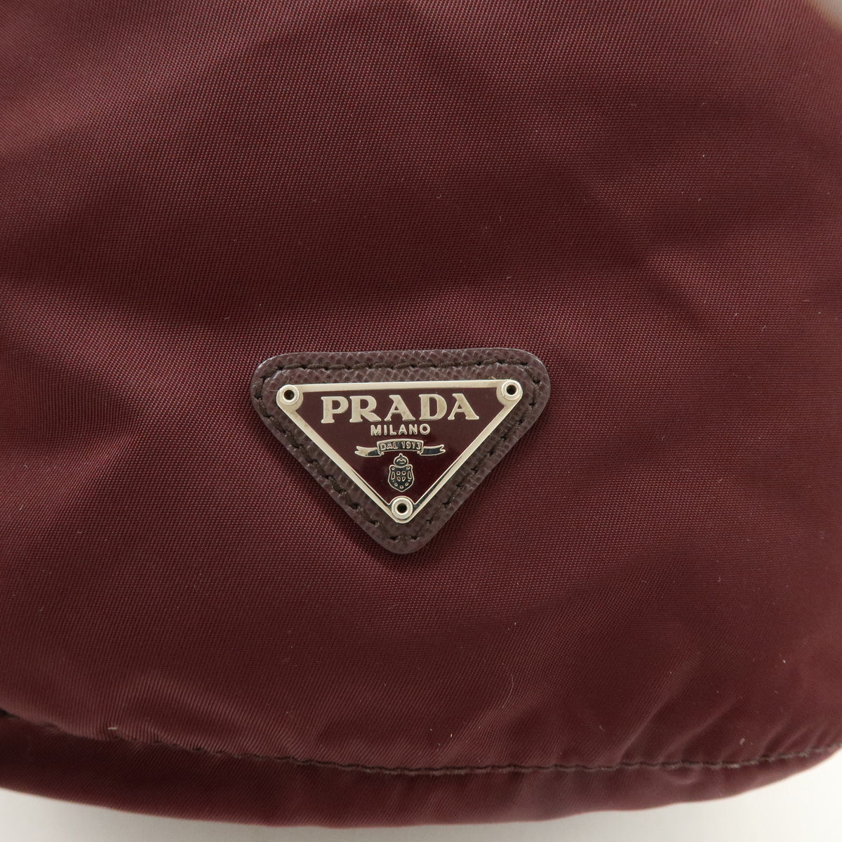 PRADA Triangle Logo Nylon Saffiano Leather Drawstring Pouch Bag