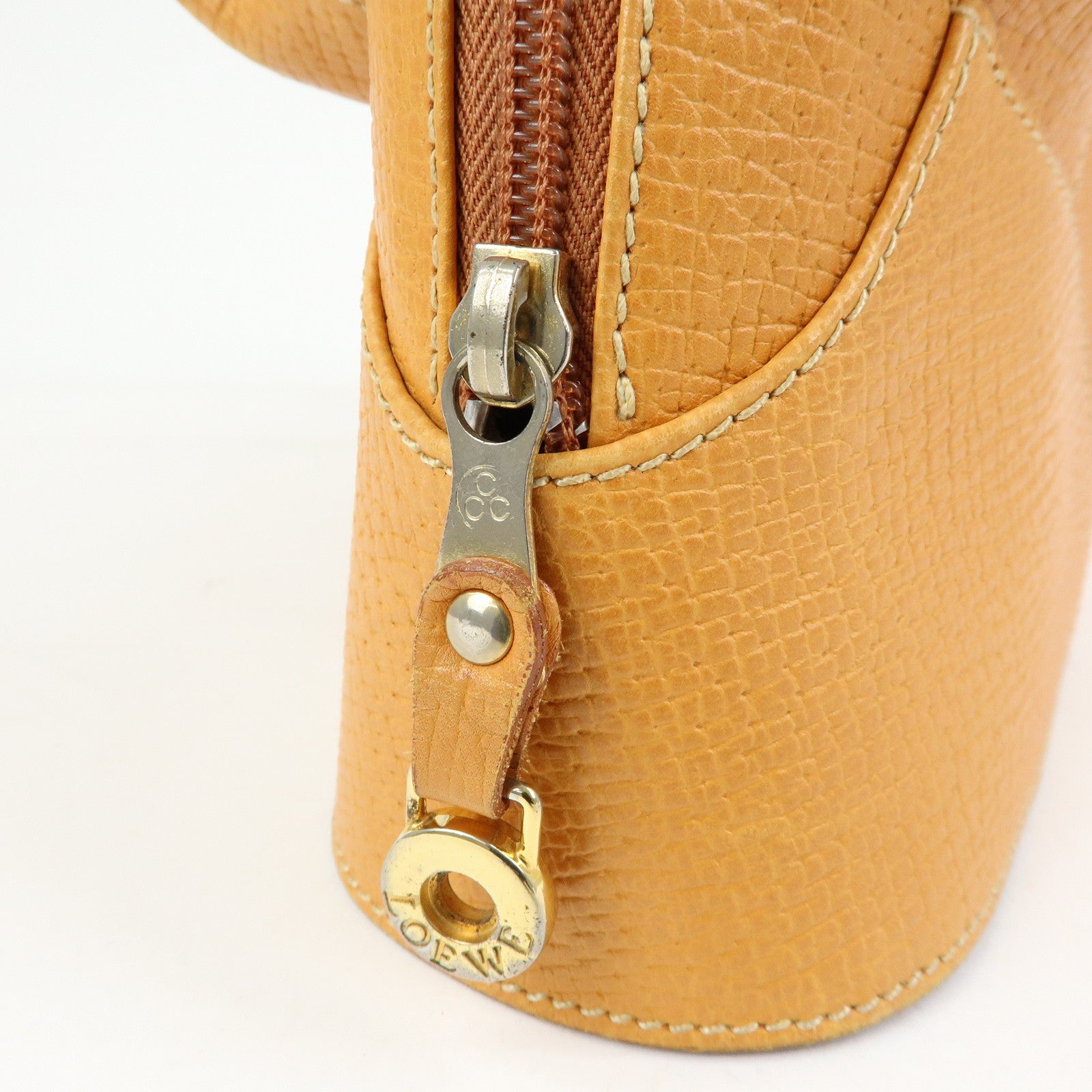 LOEWE Logo Embossed Leather Hand Bag Shoulder Bag Camel