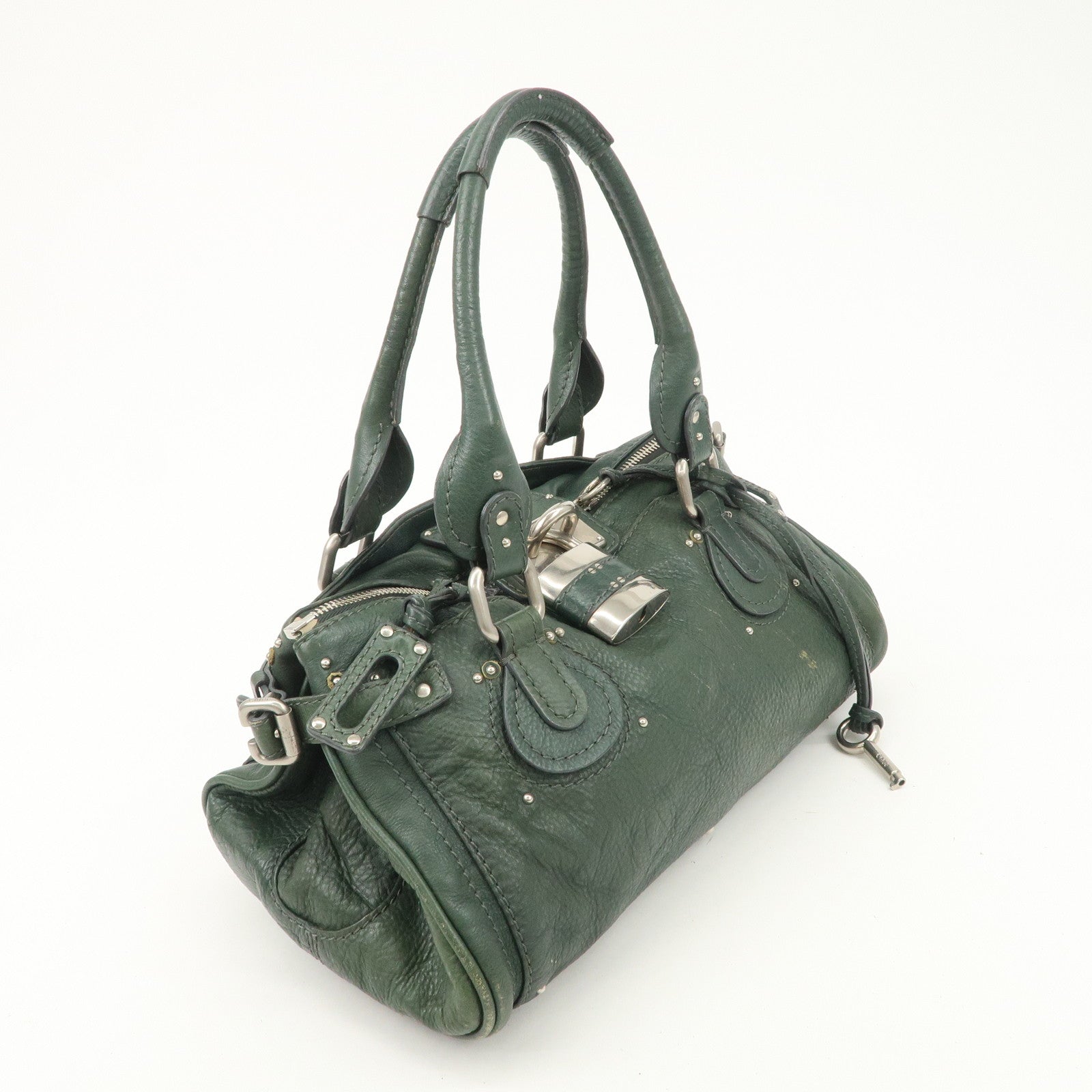 Chloe Padington Leather Hand Bag Shoulder Bag Green - Used