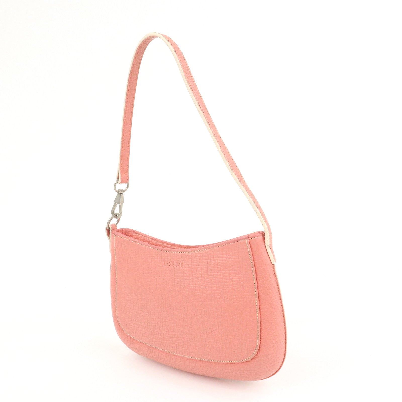 LOEWE Leather Shoulder Bag Hand Bag Pink Silver Hardware