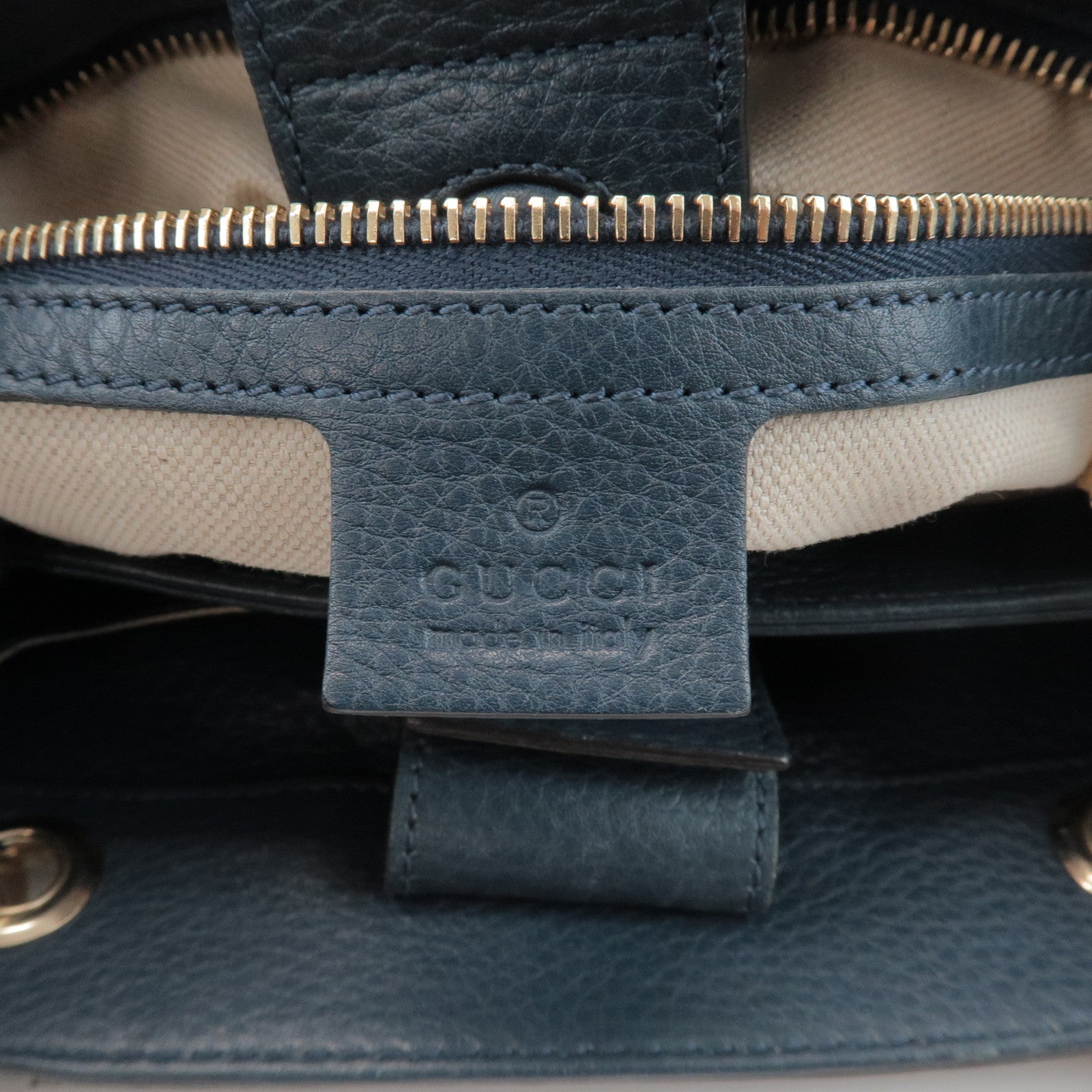 GUCCI Bamboo Calf Leather 2 Way Bag Tote Bag Navy 336032