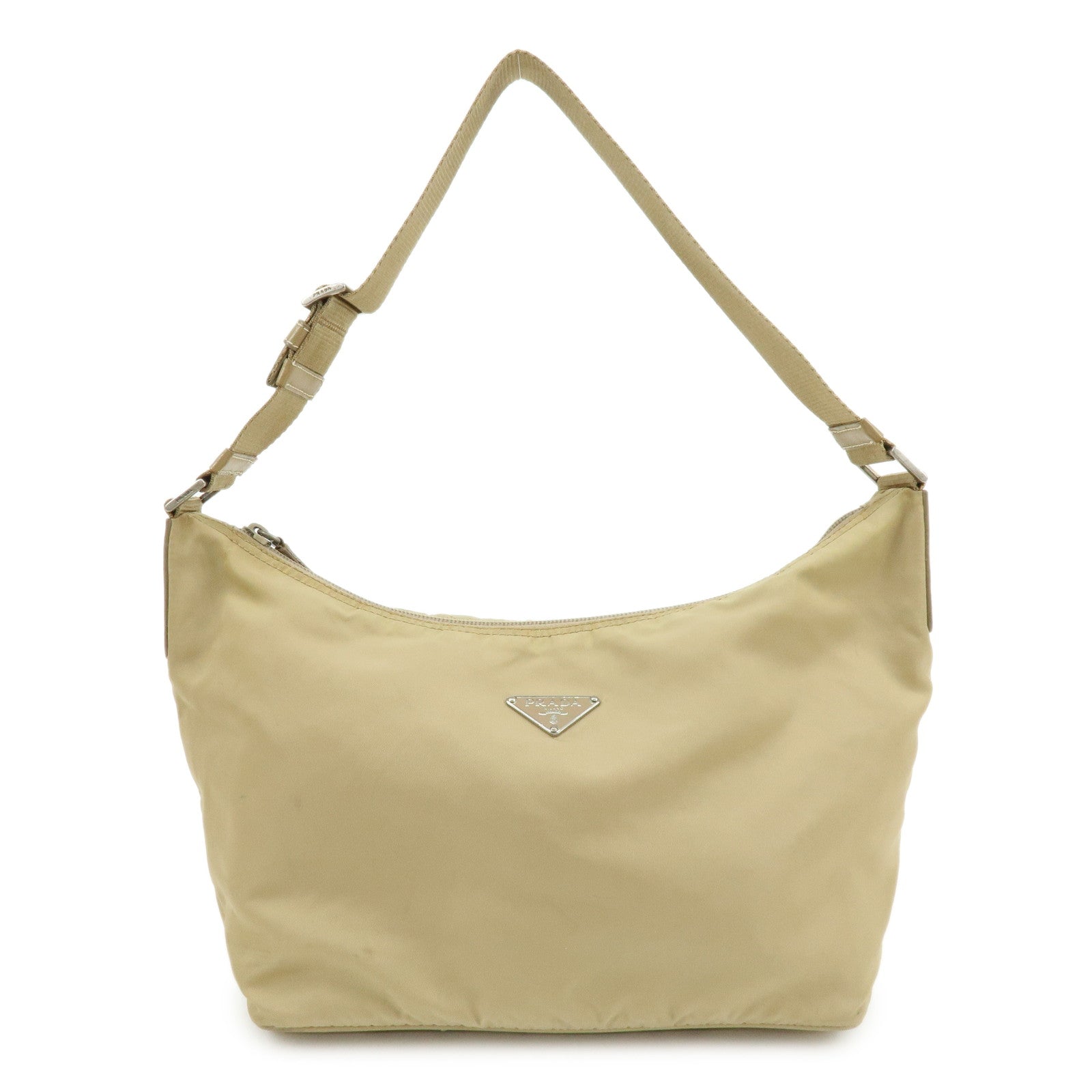 PRADA Triangle Logo Nylon Leather Shoulder Bag Hand Bag Beige