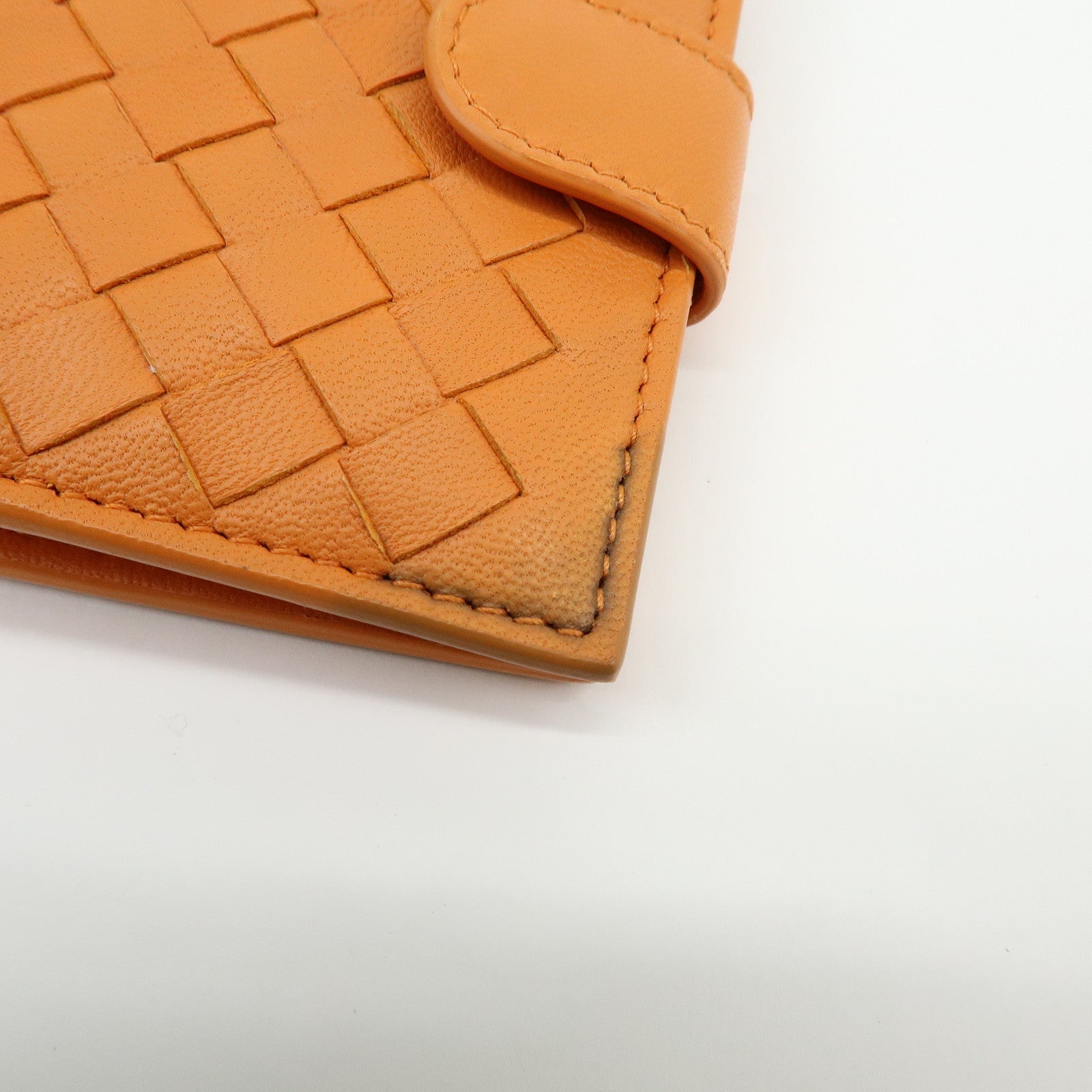 Bottega Veneta Intrecciato Leather Bi-fold Comact Wallet Orange
