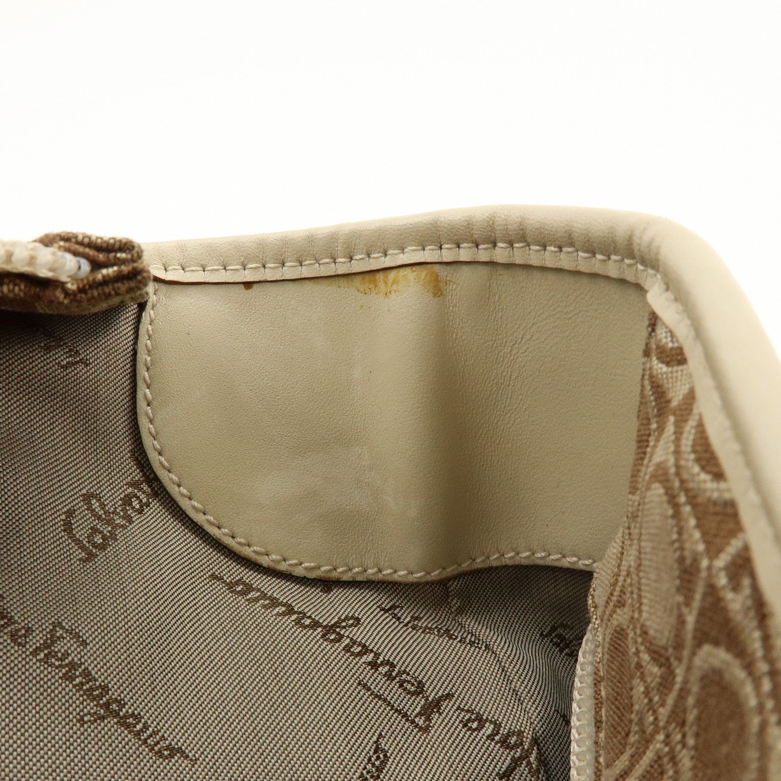 Ferragamo Gancini Canvas Leather Tote Bag Hand Bag Brown Beige