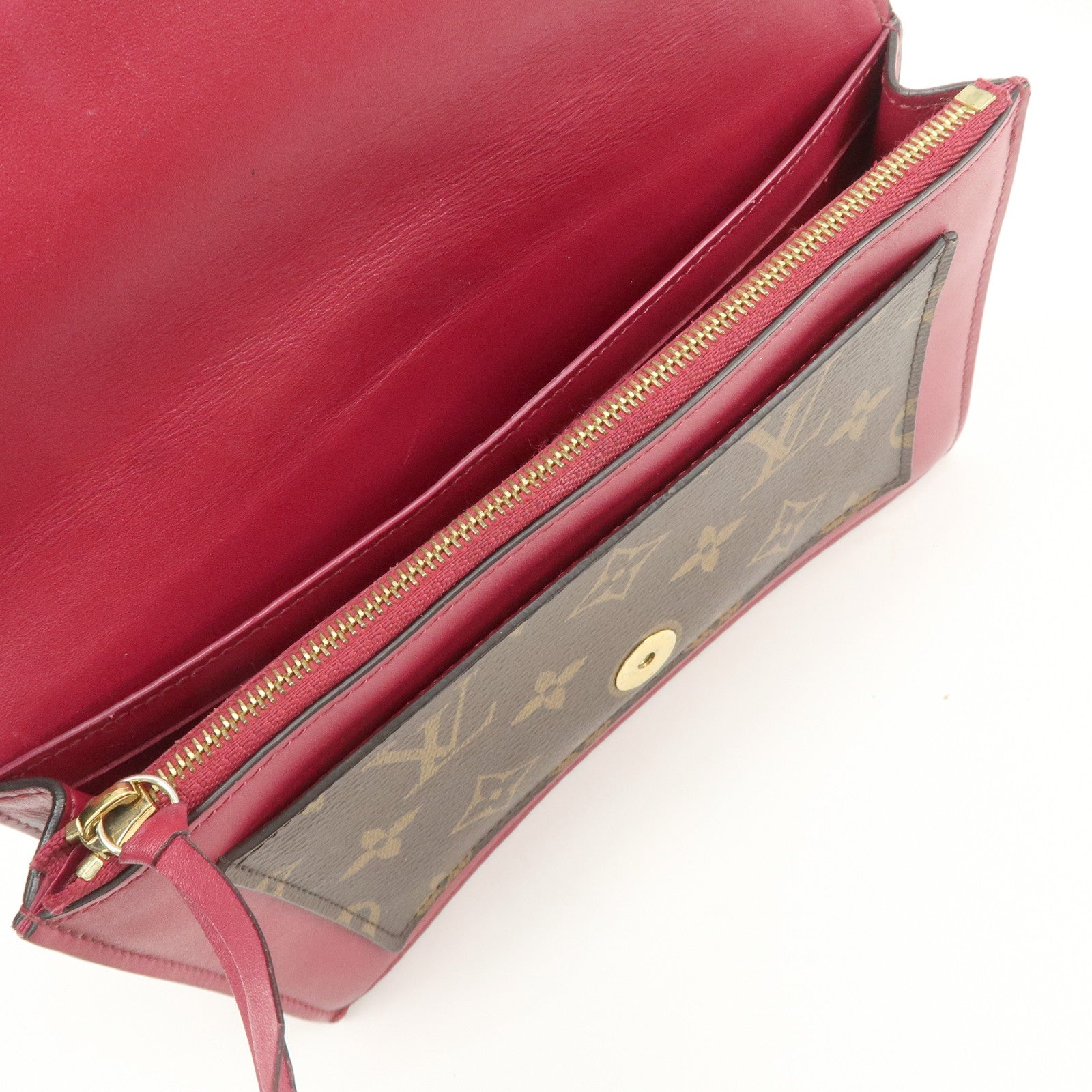 Louis Vuitton Monogram Leather Portefeuille Flore Chain Wallet Brown Pink M69578 Used