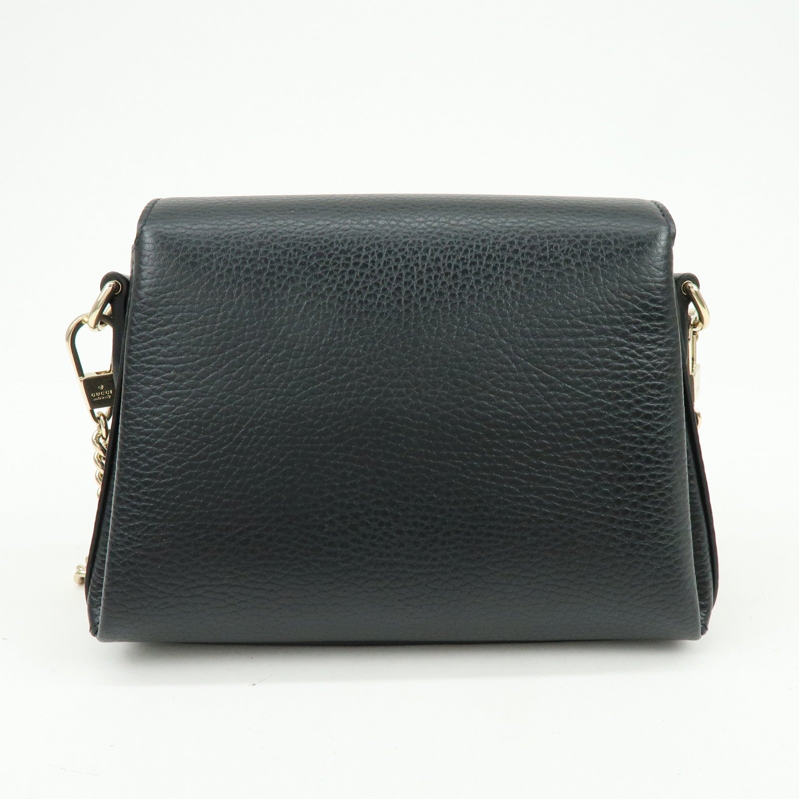 GUCCI Logo Interlocking G Leather Chain Shoulder Bag Black 607720