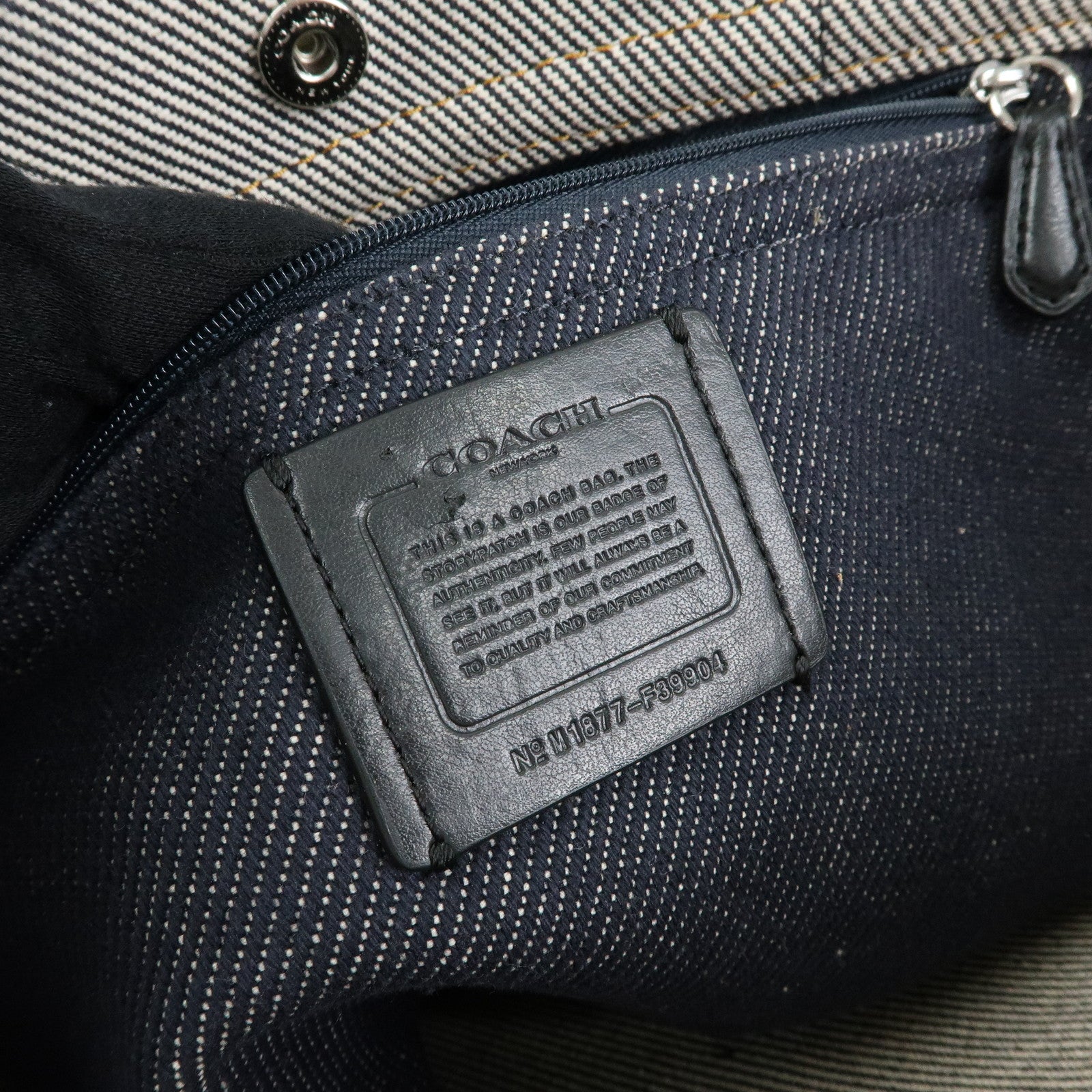 COACH Denim Leather Tote Bag Shoulder Bag Hand Bag Navy