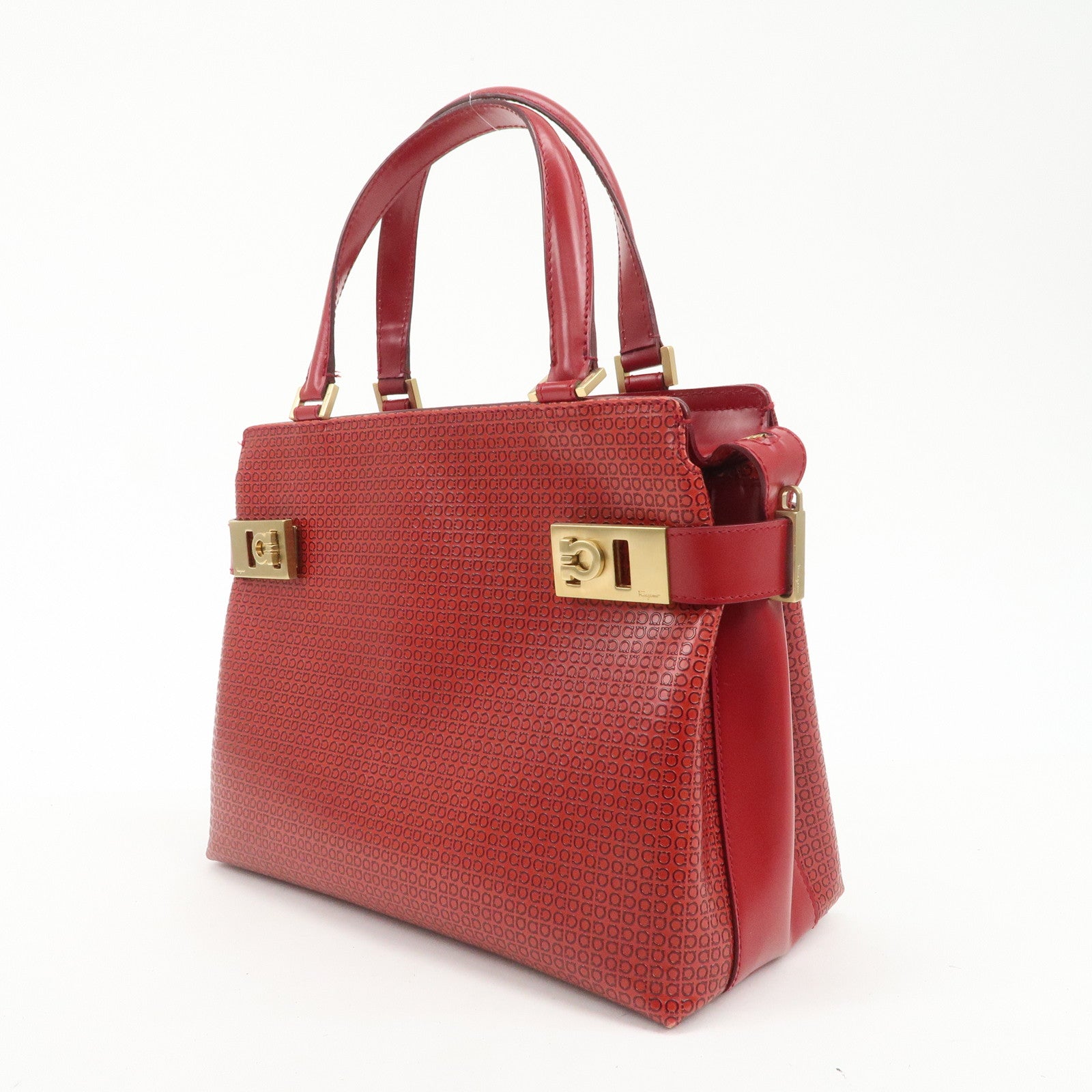 Ferragamo Gancini Leather 2WAY Bag Hand Bag Shoulder Bag Red