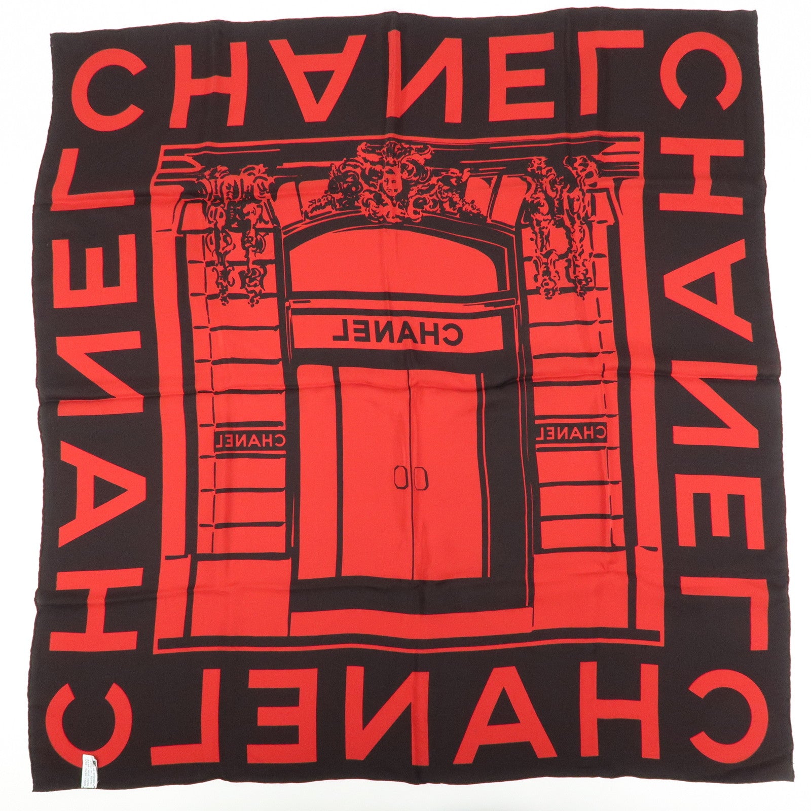 CHANEL Cambon Line Logo Silk 100% Scarf Red Black