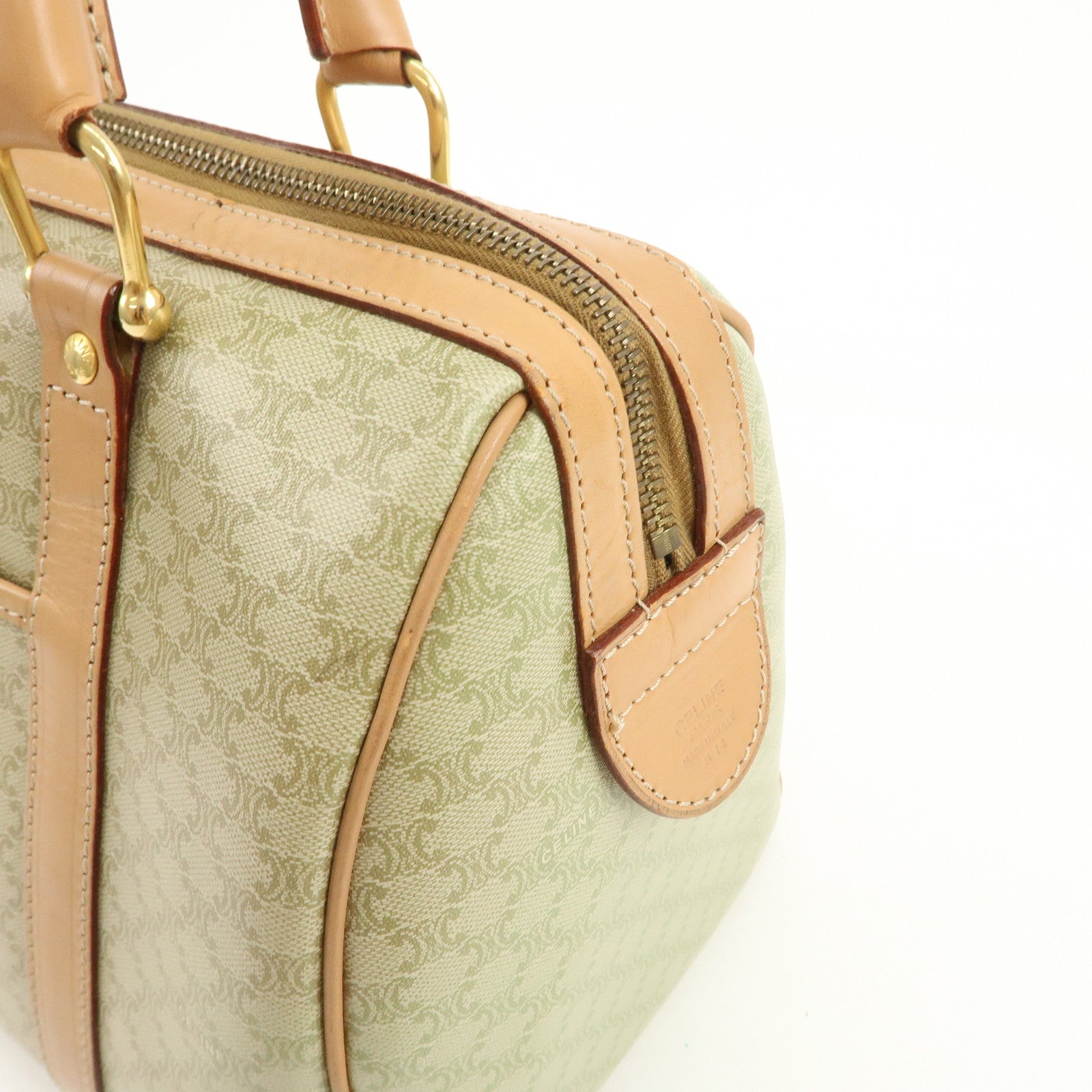 CELINE Macadam Logo PVC Boston Bag Hand Bag Beige