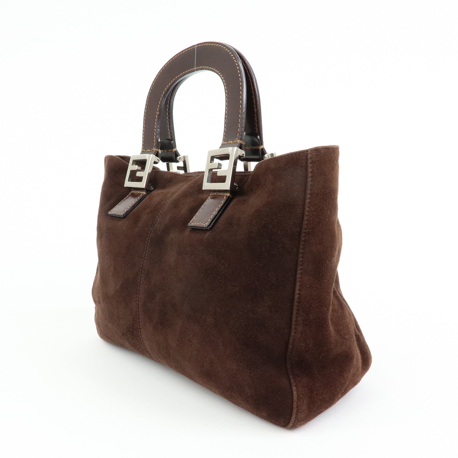FENDI Suede Leather Tote Bag Hand Bag Brown 26329