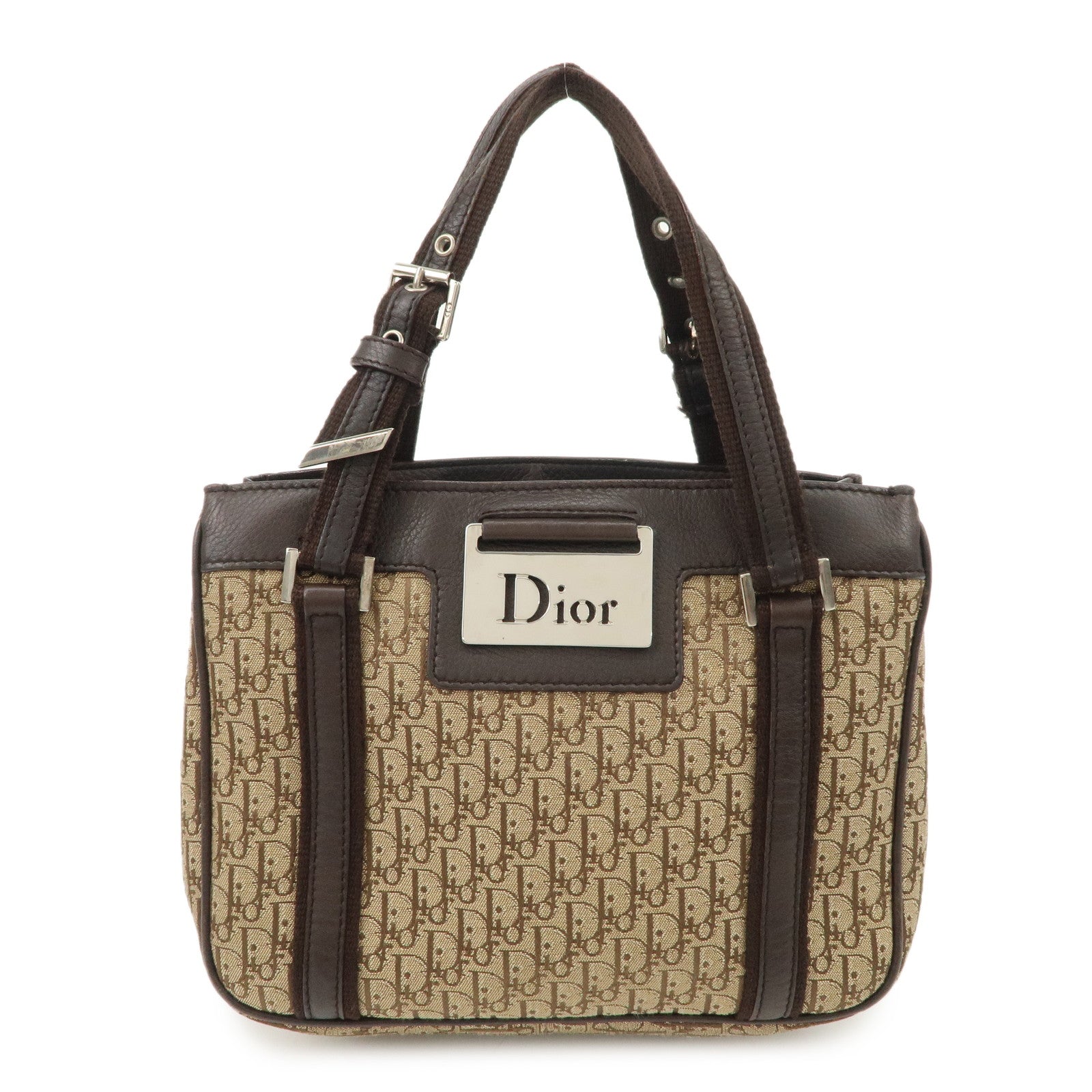 Christian Dior Trotter Leather Canvas Hand Bag Brown Used