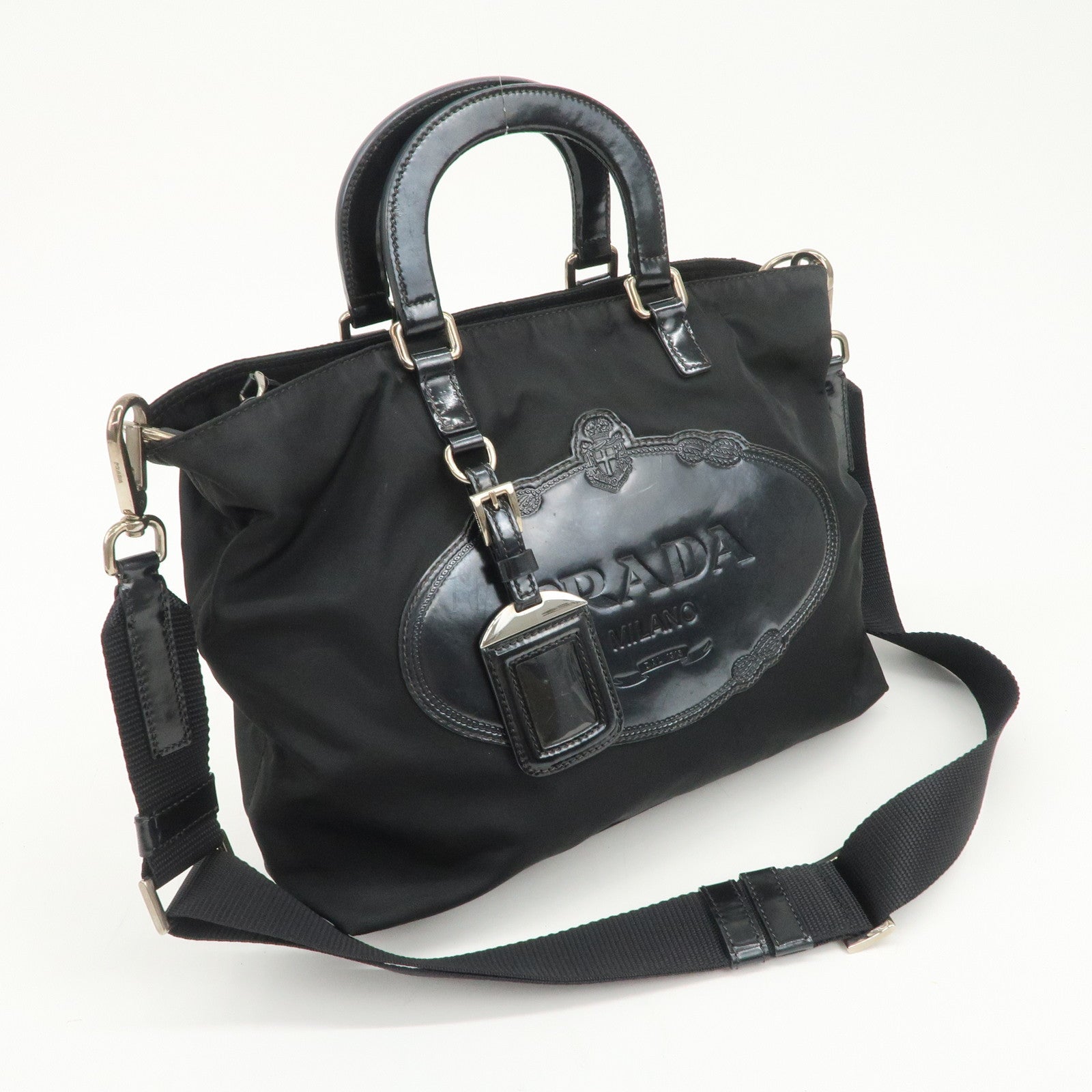 PRADA Nylon Leather 2Way Bag Hand Bag Shoulder Bag Black BR3228