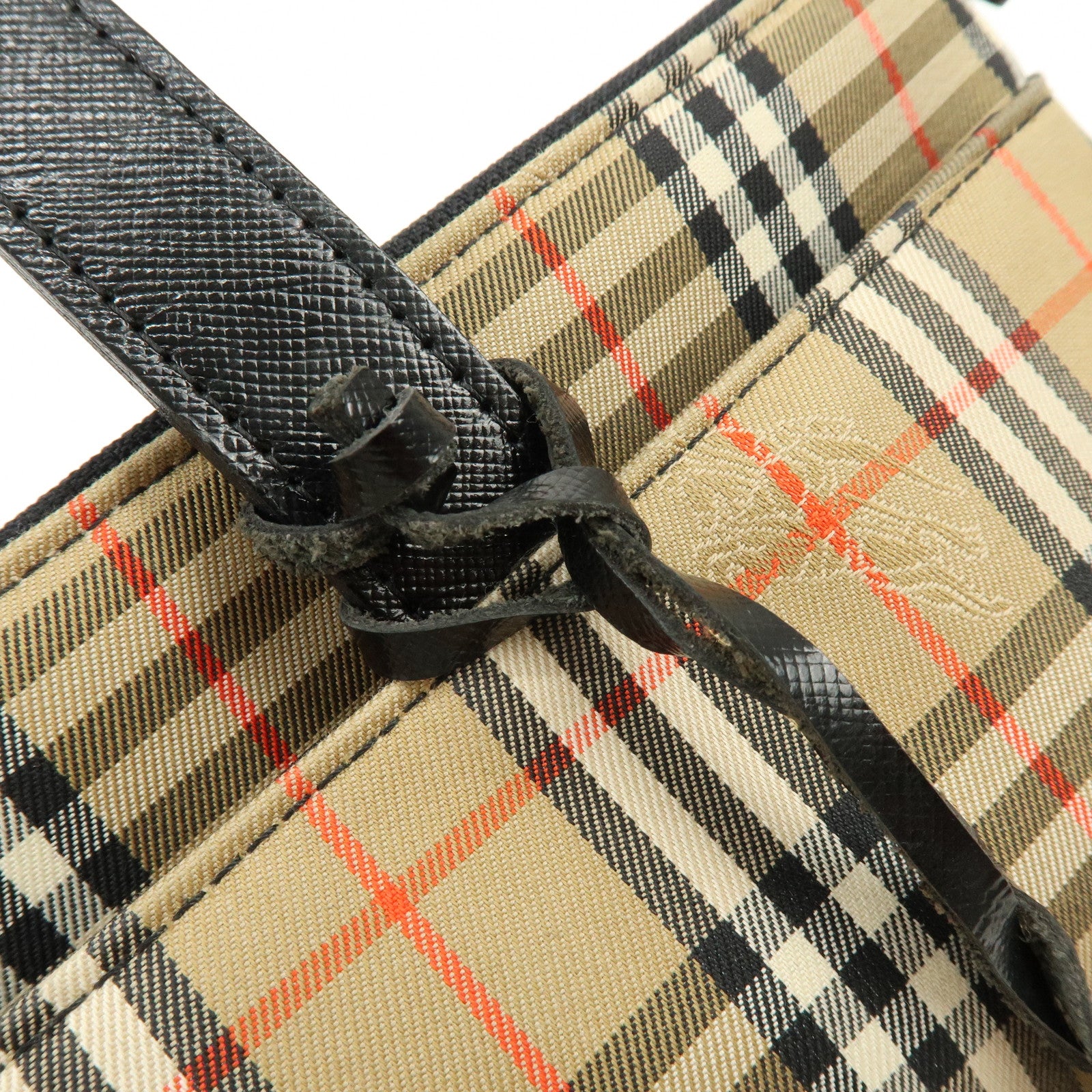 BURBERRY Canvas Leather Nova Plaid Tote Bag Hand Bag Brown Black