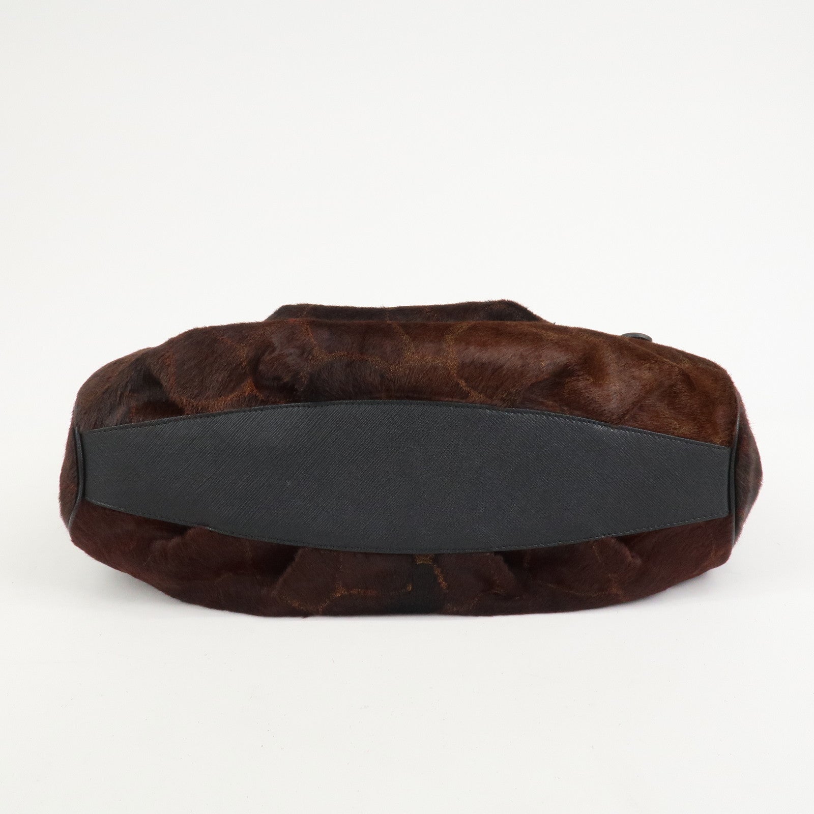 Ferragamo Gancini Logo Unborn Calf Leather Shoulder Bag Brown