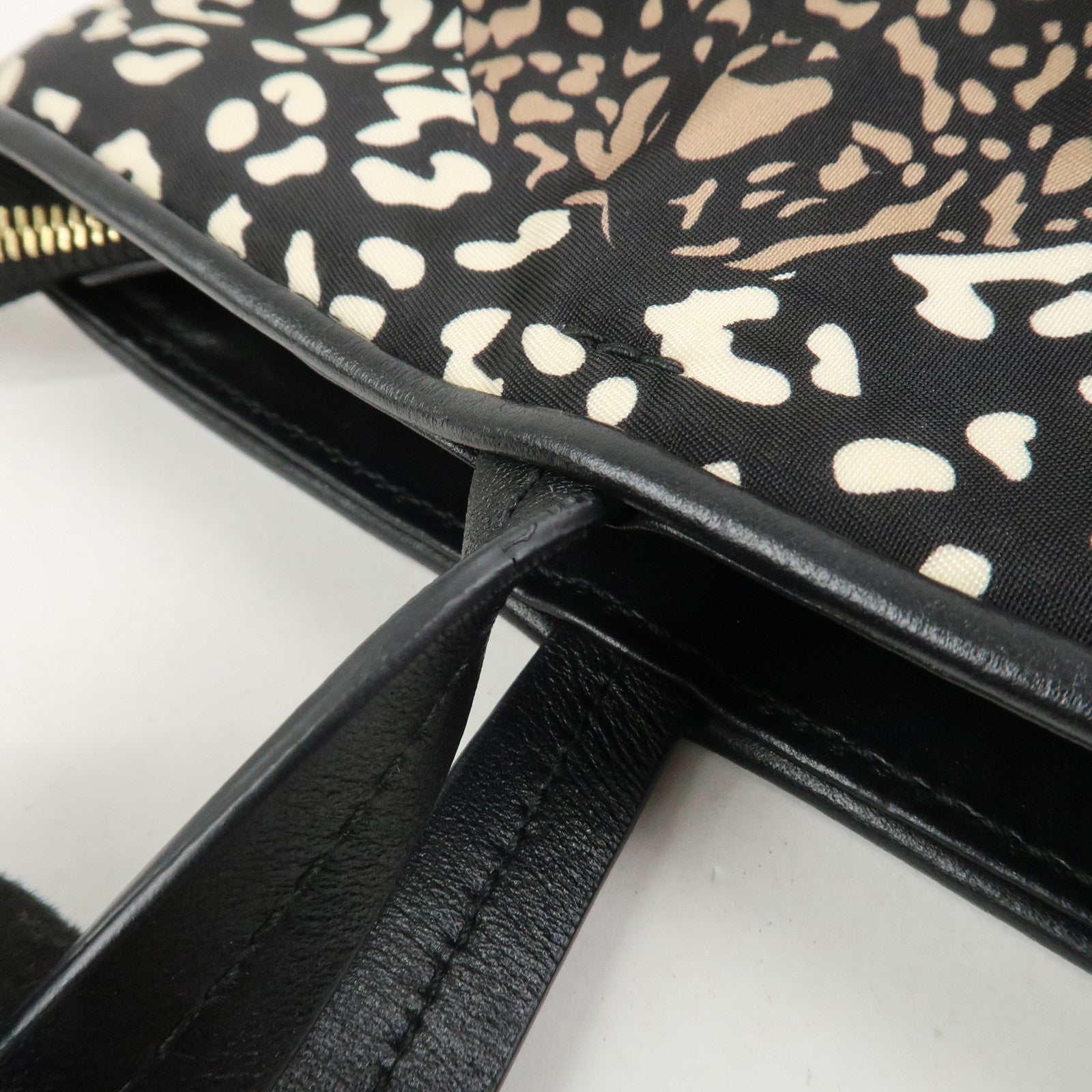 Ferragamo Gancini Nylon Leather Tote Bag Hand Bag Leopard Black