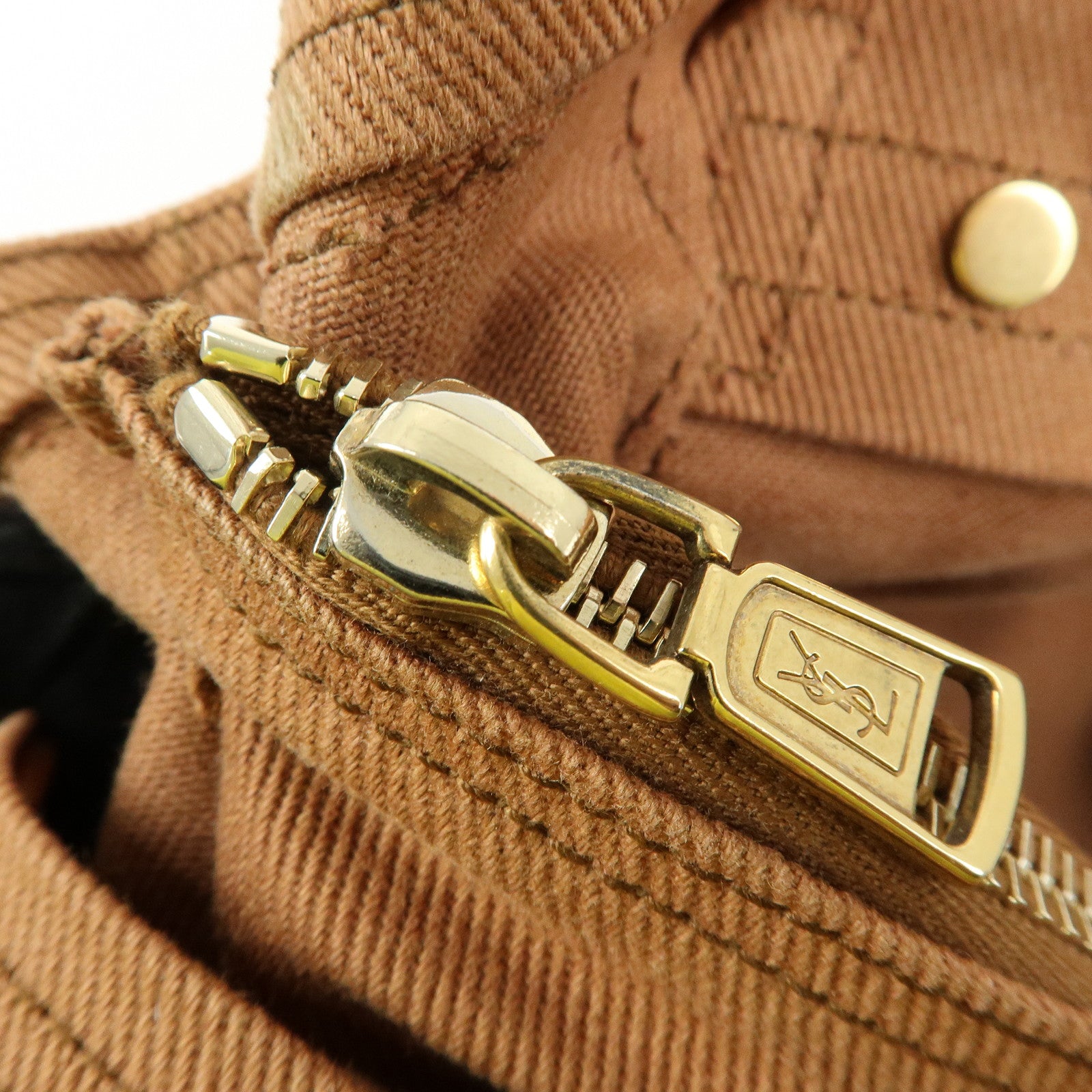 SAINT LAURENT PARIS Muse Two Leather Canvas Hand Bag Brown 229680