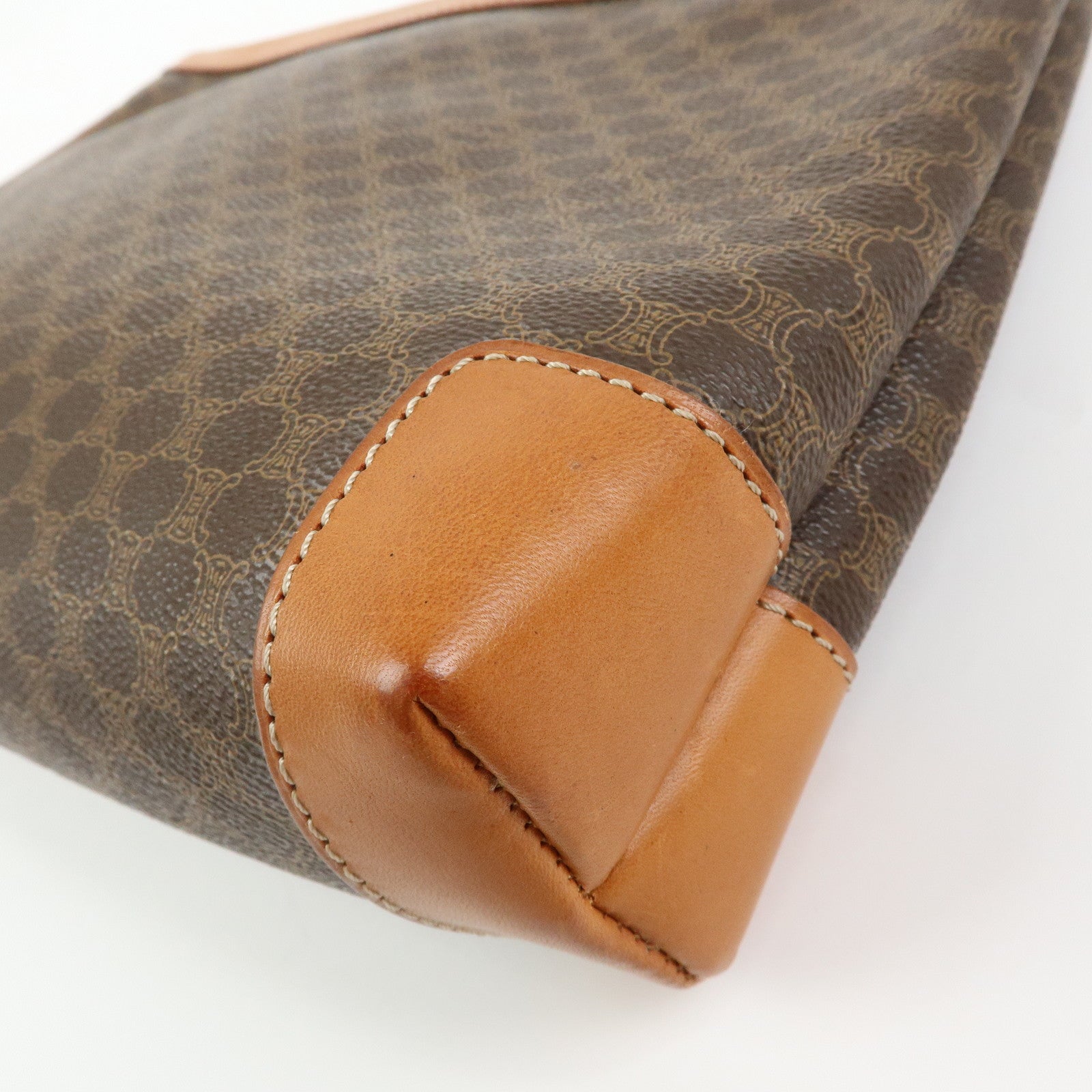 CELINE Macadam PVC Leather Clutch Bag Cosmetic Pouch Brown