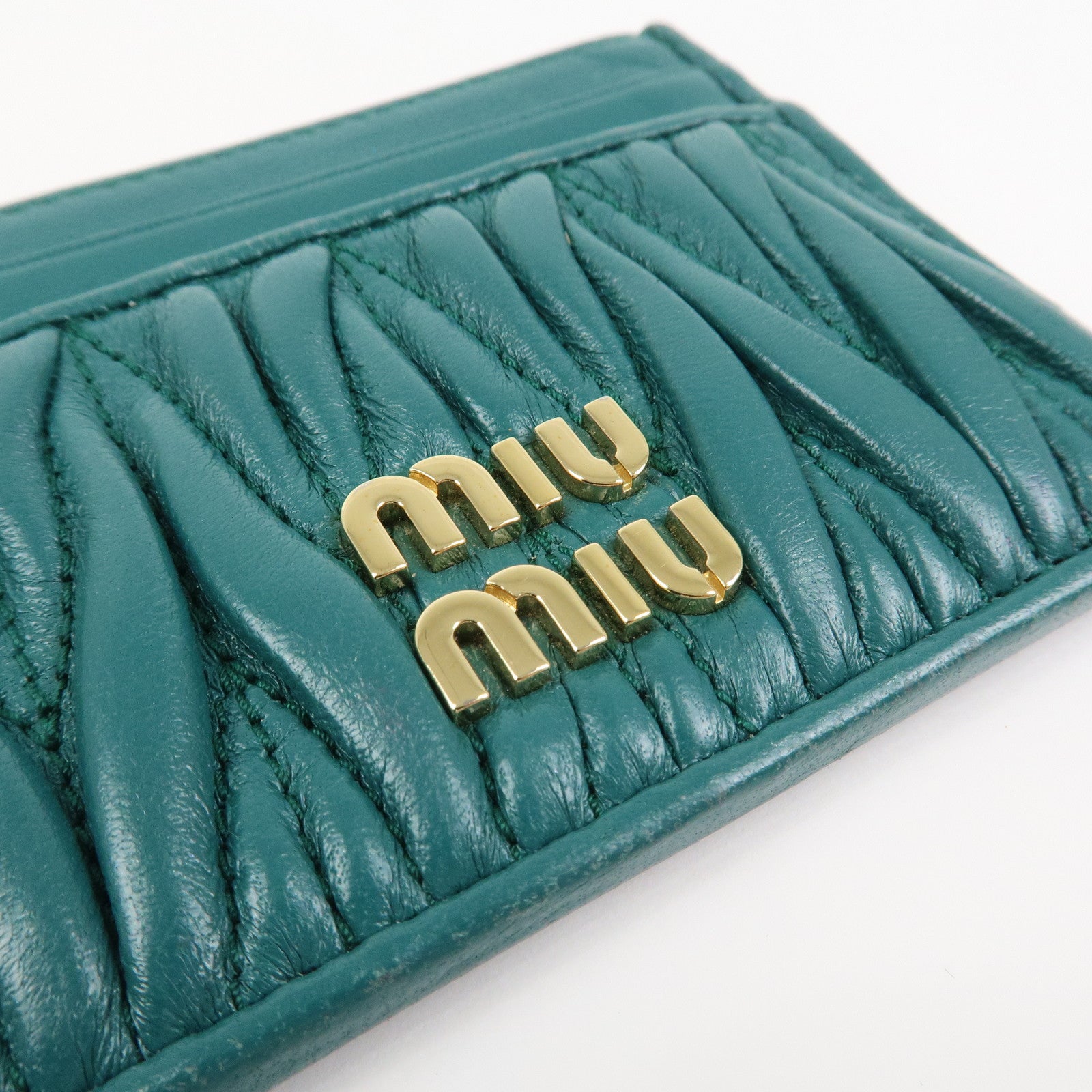 MIU MIU Matelasse Leather Card Case Card Holder Green 5MC076