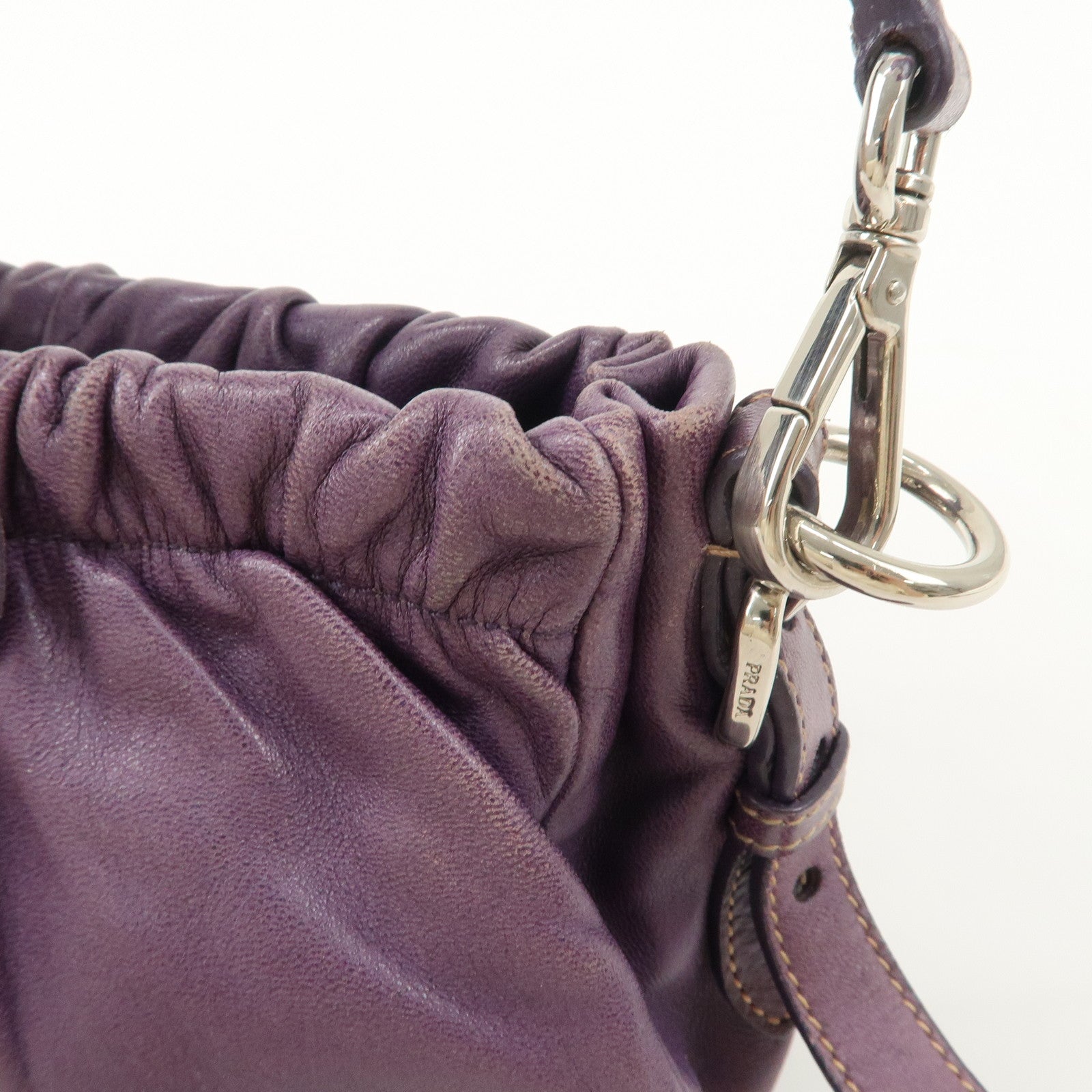 PRADA Ribbon Leather Shoulder Bag Hand Bag Purple Used