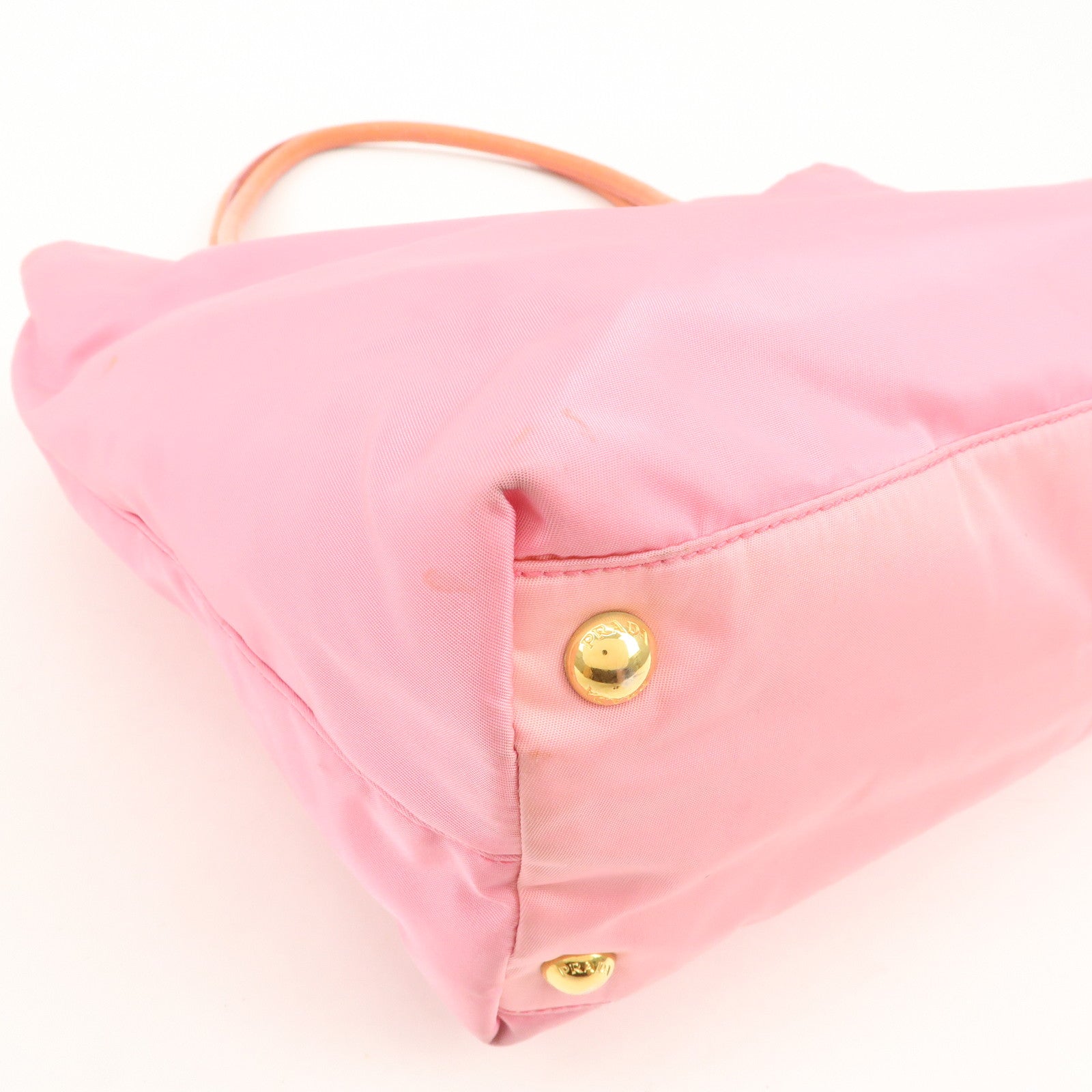 PRADA Triangle Logo Nylon Patent Leather Tote Bag Shoulder Bag Pink