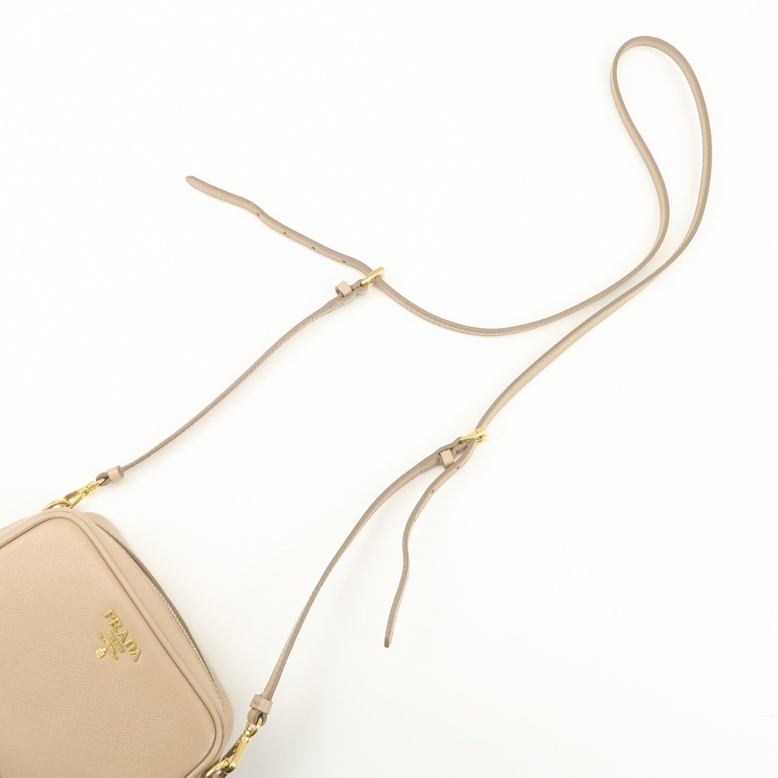 PRADA Logo Saffiano Leather Shoulder Bag Crossbody Bag Beige 1NF674 Used