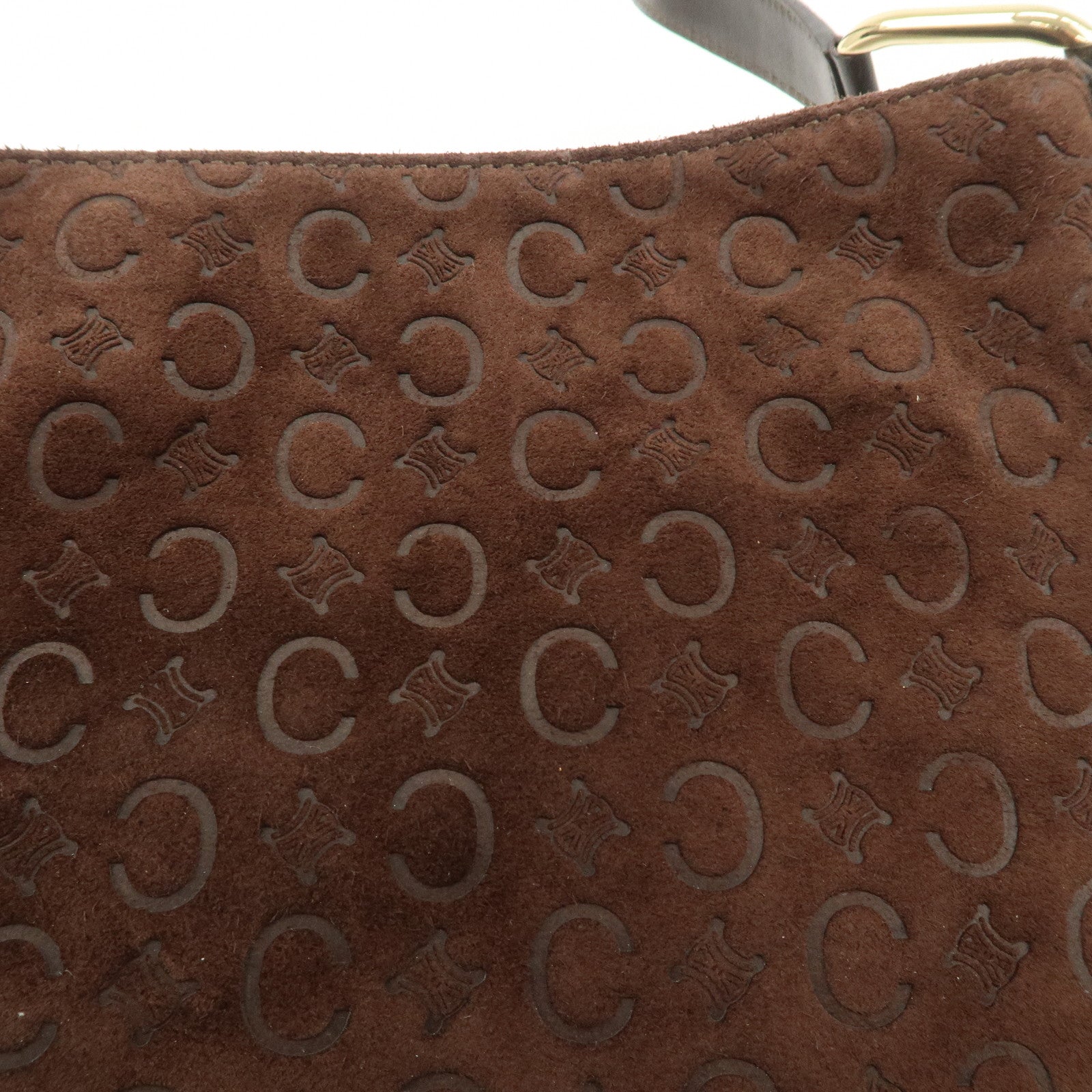 CELINE C Macadam Suede Leather Shoulder Bag Brown