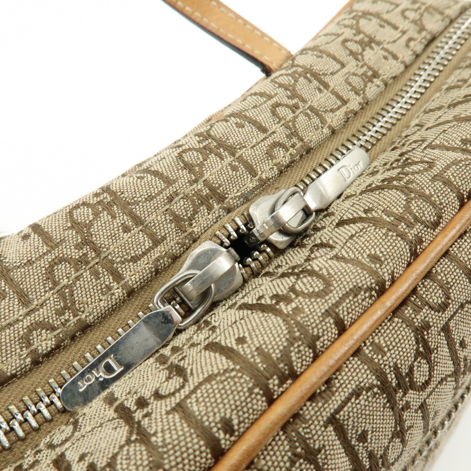 Christian Dior Trotter Canvas Leather Hand Bag Cosmetic Bag Brown