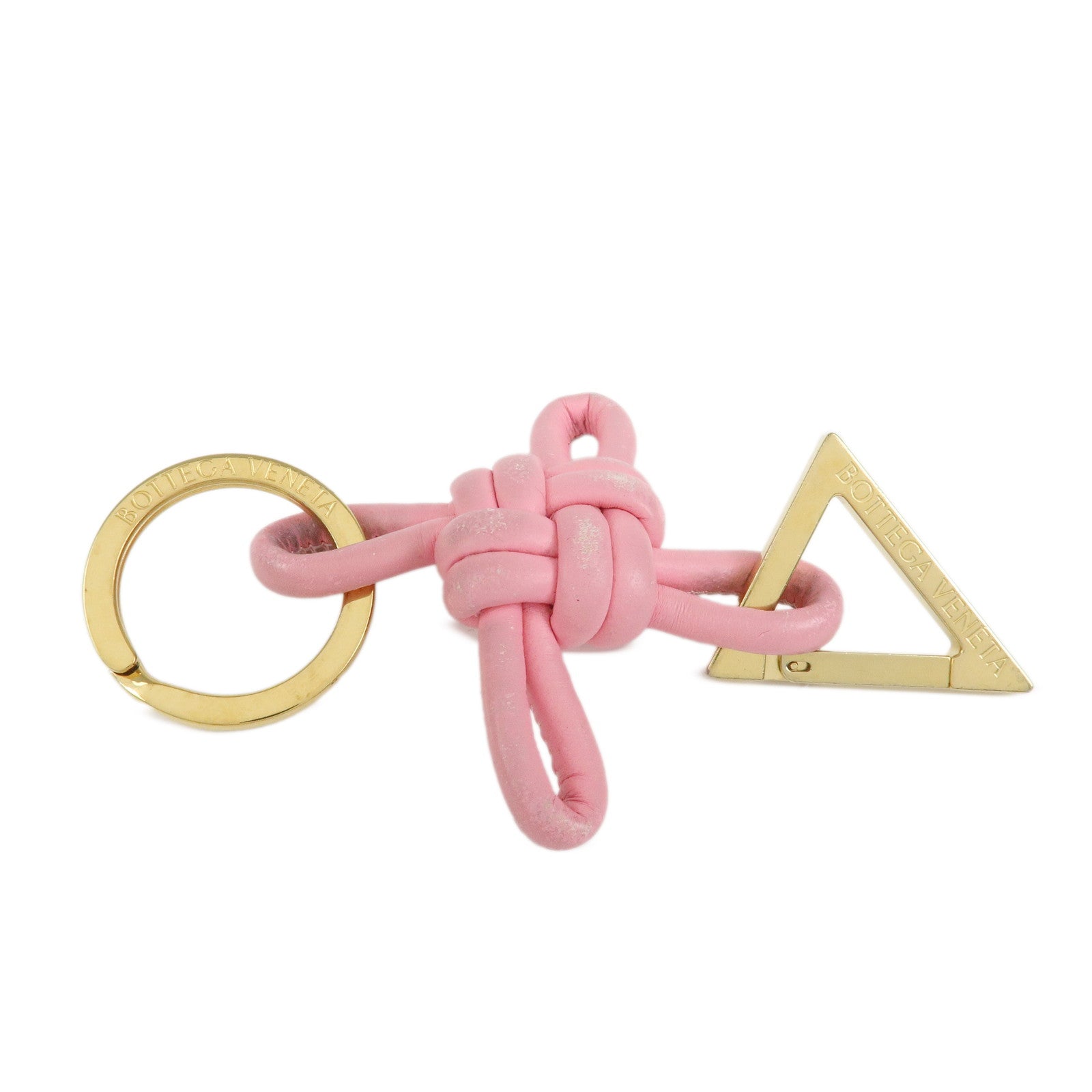 BOTTEGA VENETA Leather Metal Bag Charm Key Chain Gold Pink