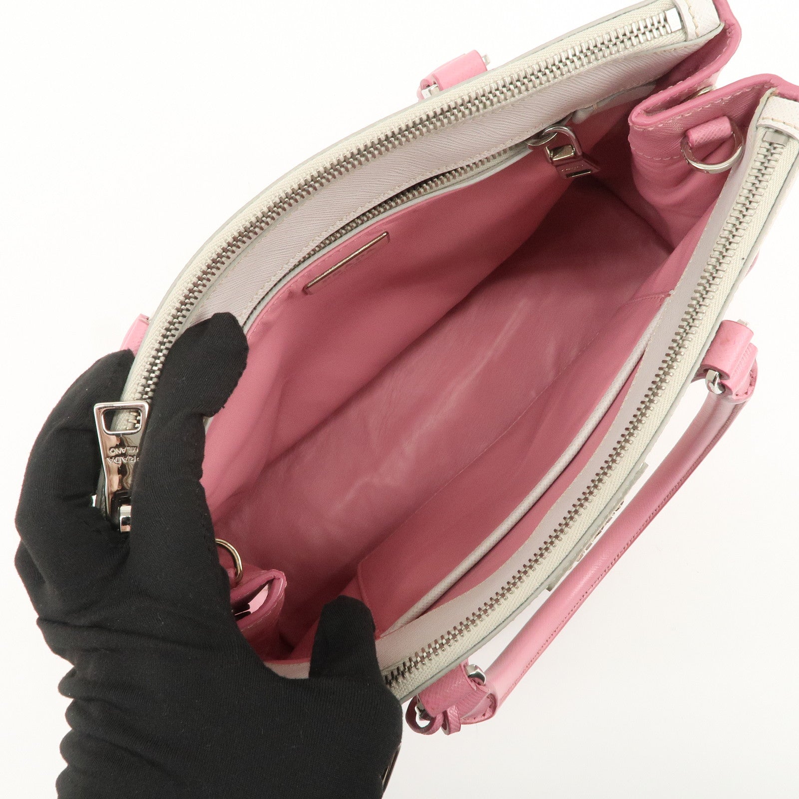 PRADA CITY CALF Triangle Logo Saffiano Leather 2Way Bag Pink B2863K