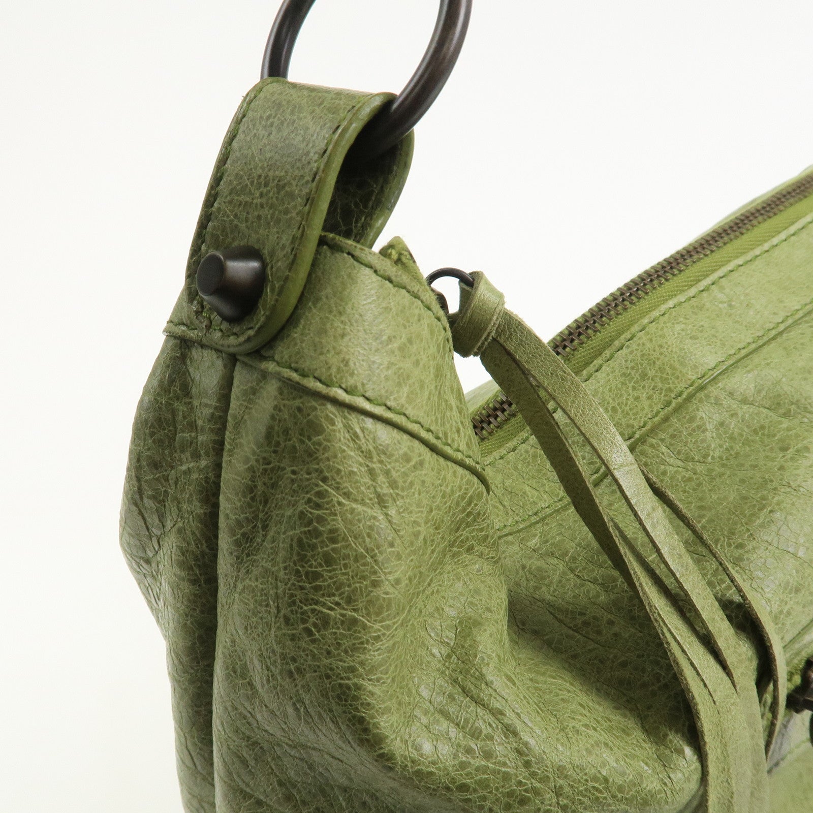 BALENCIAGA Leather The Day Shoulder Bag Green 140442