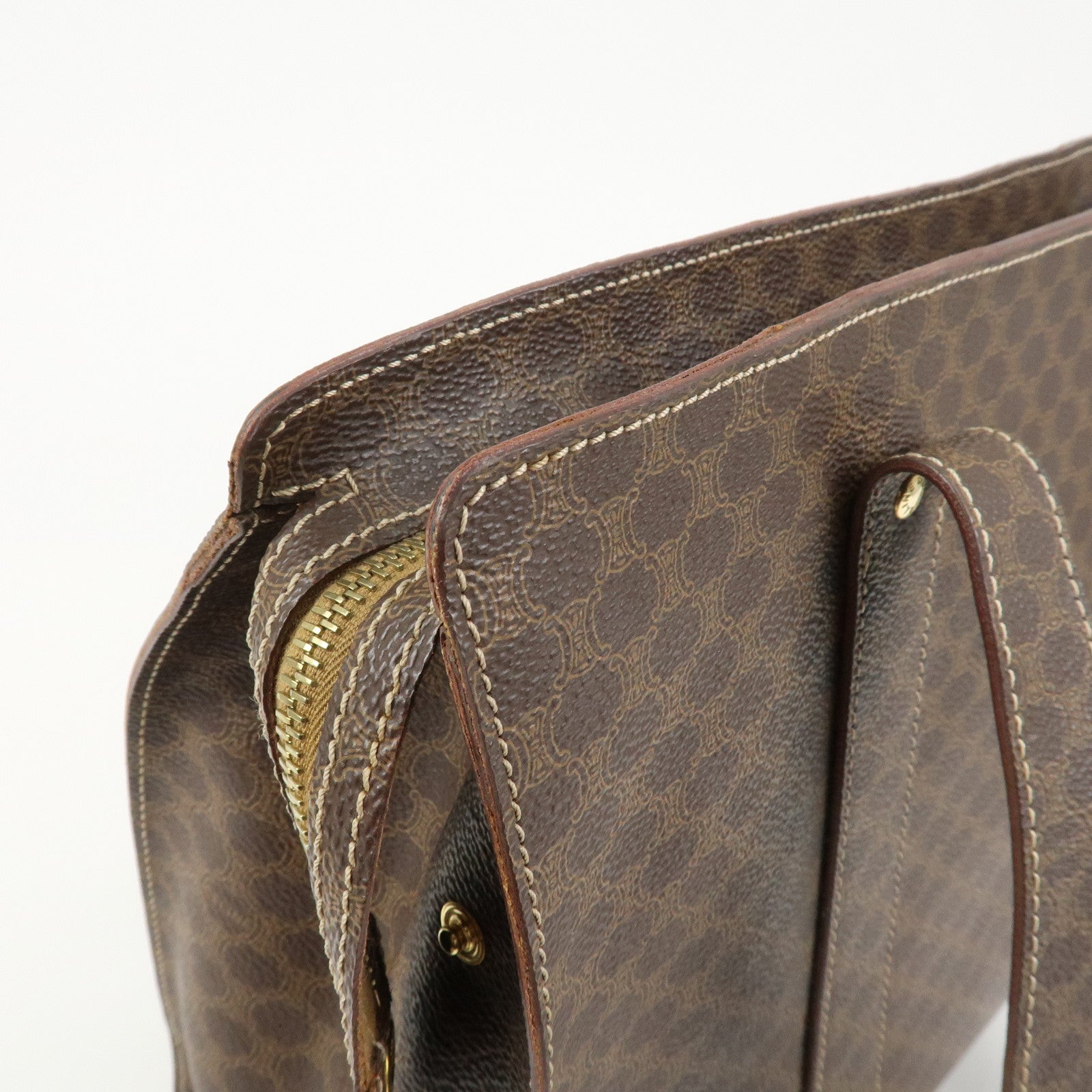 CELINE Macadam PVC Coating Canvas Leather Tote Bag Brown