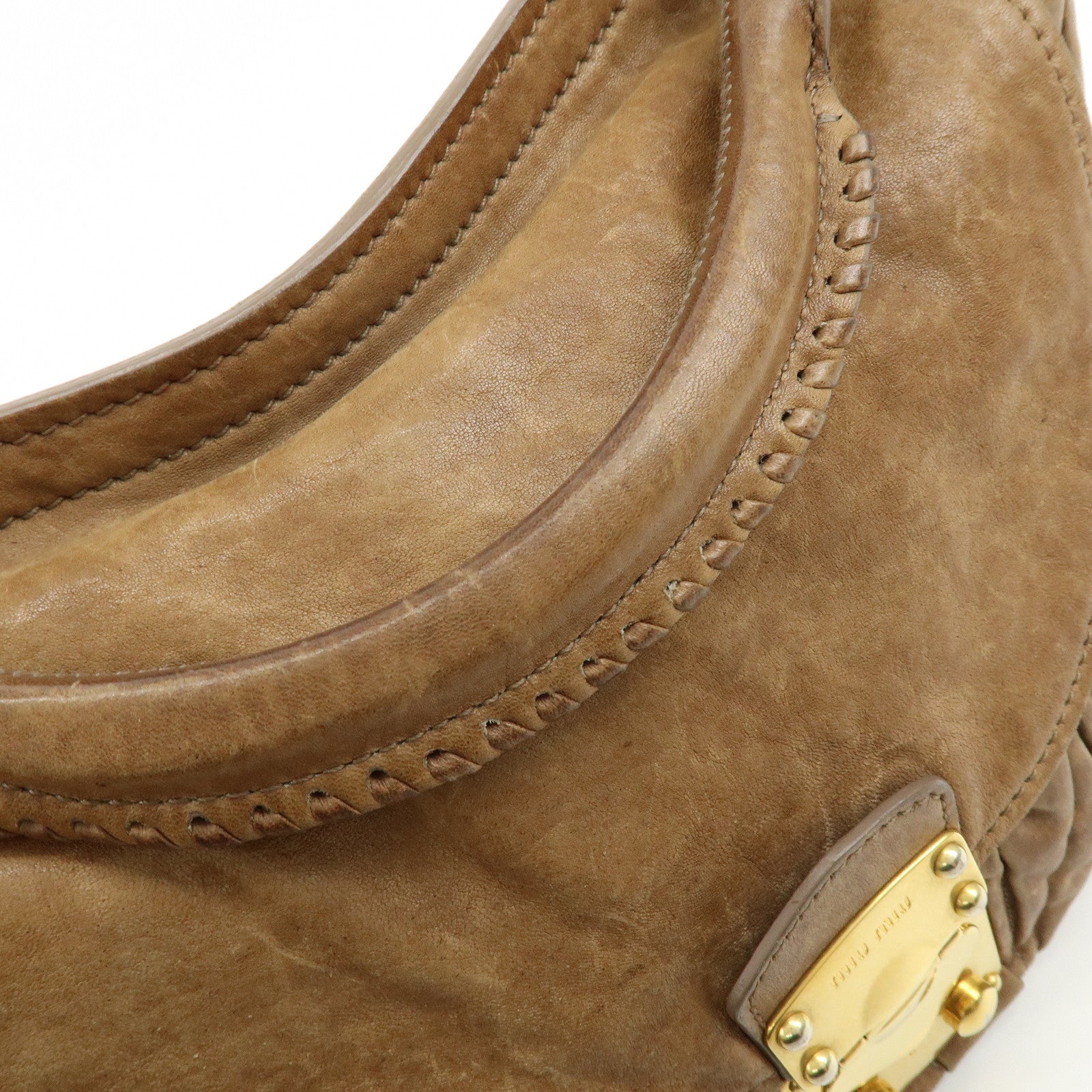 MIU MIU Matelasse Leather 2Way Bag Hand Bag Shoulder Bag Brown