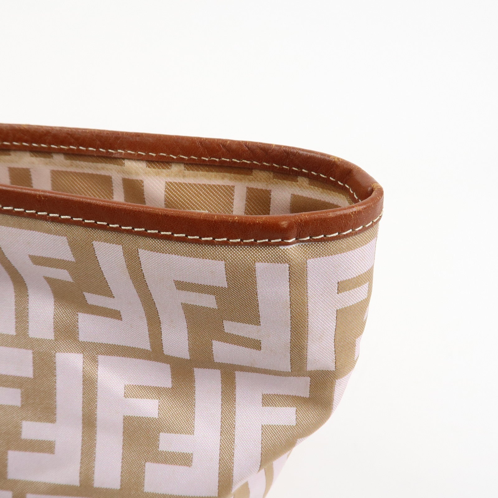 FENDI Zucca Nylon Leather Tote Bag Shoulder Bag Brown Pink 8BH185