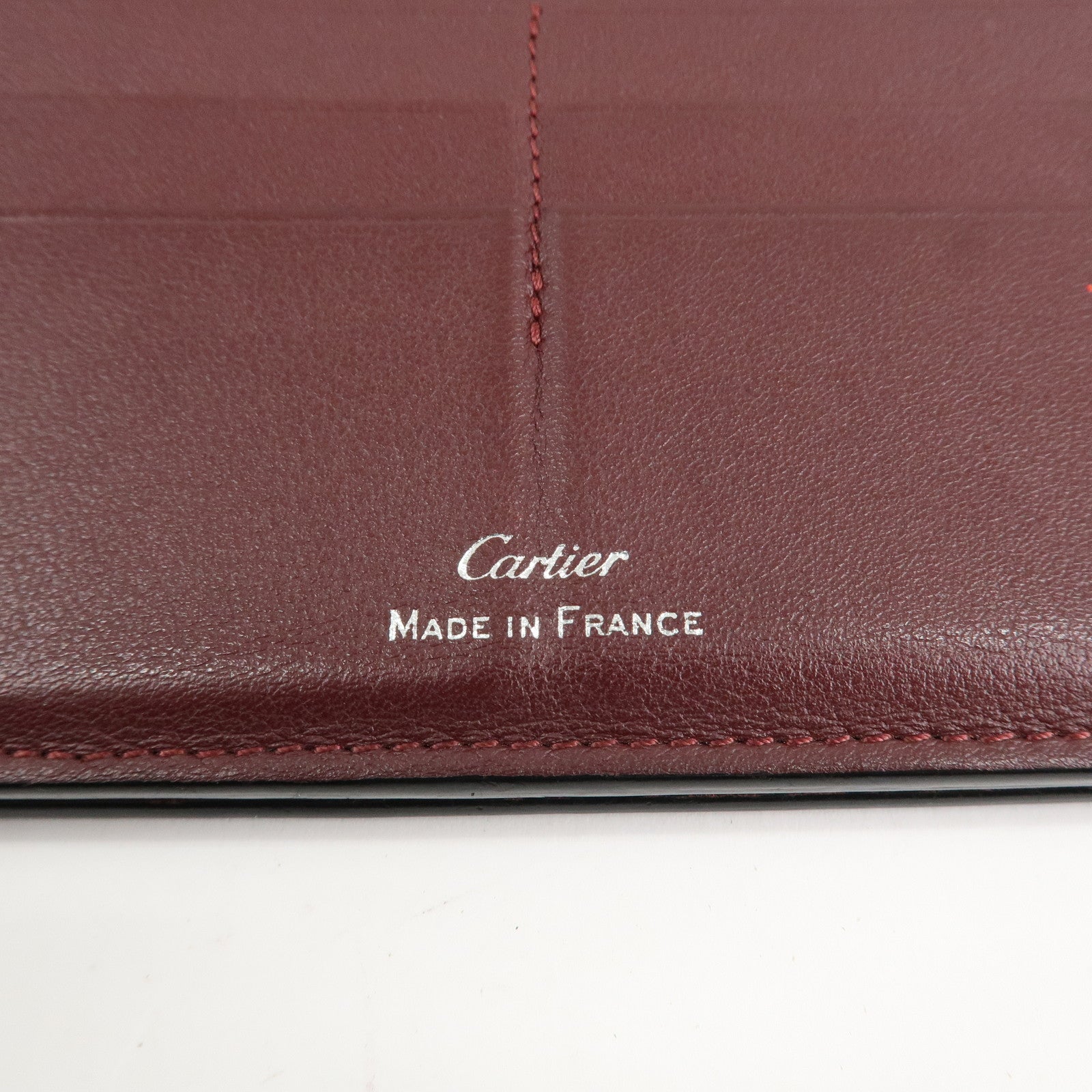 Cartier Leather Bi-fold Long Wallet Silver HDW Black Bordeaux Used